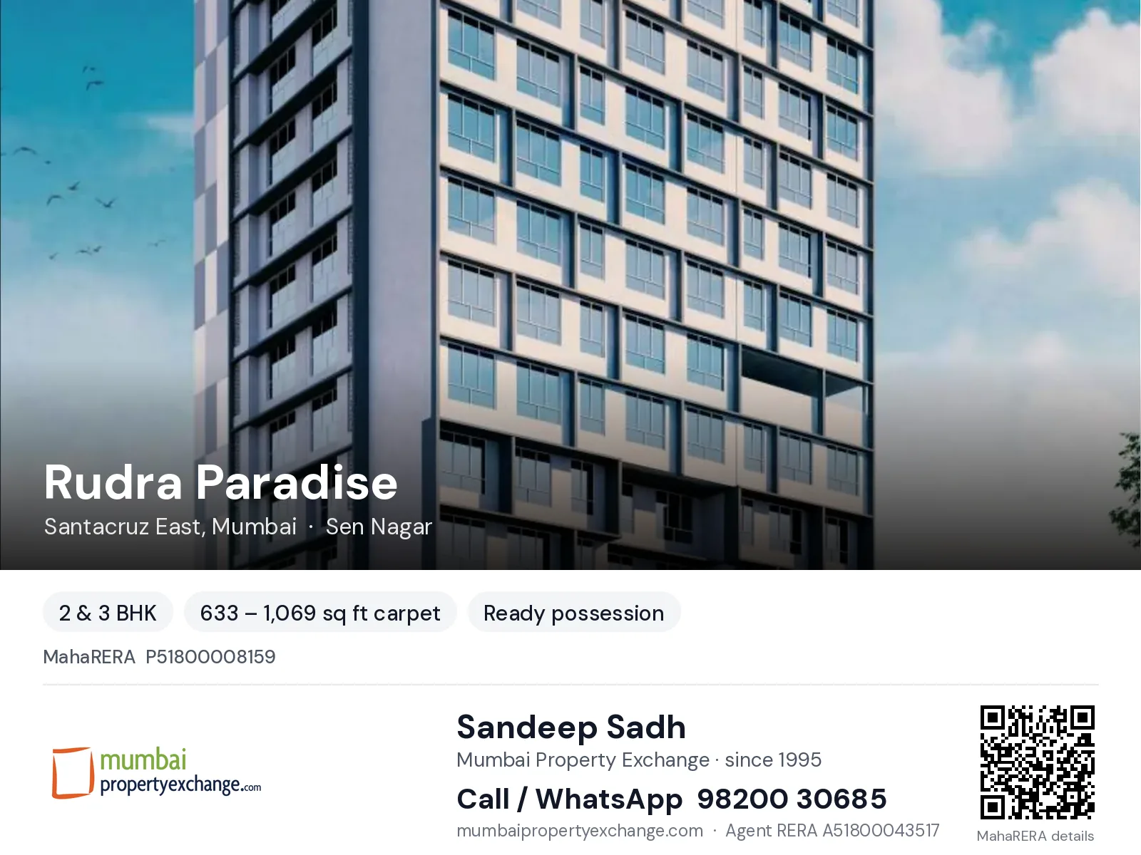 Rudra Paradise, Santacruz East, Mumbai — 2 & 3 BHK ready-to-move project | Mumbai Property Exchange, Sandeep Sadh 98200 30685