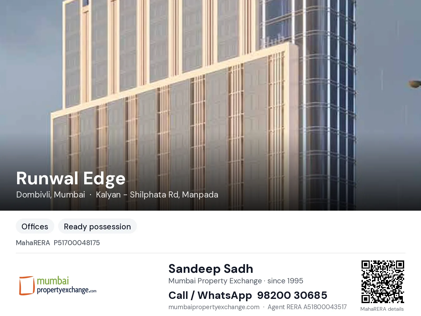 Runwal Edge, Dombivli, Mumbai — ready-to-move project | Mumbai Property Exchange, Sandeep Sadh 98200 30685