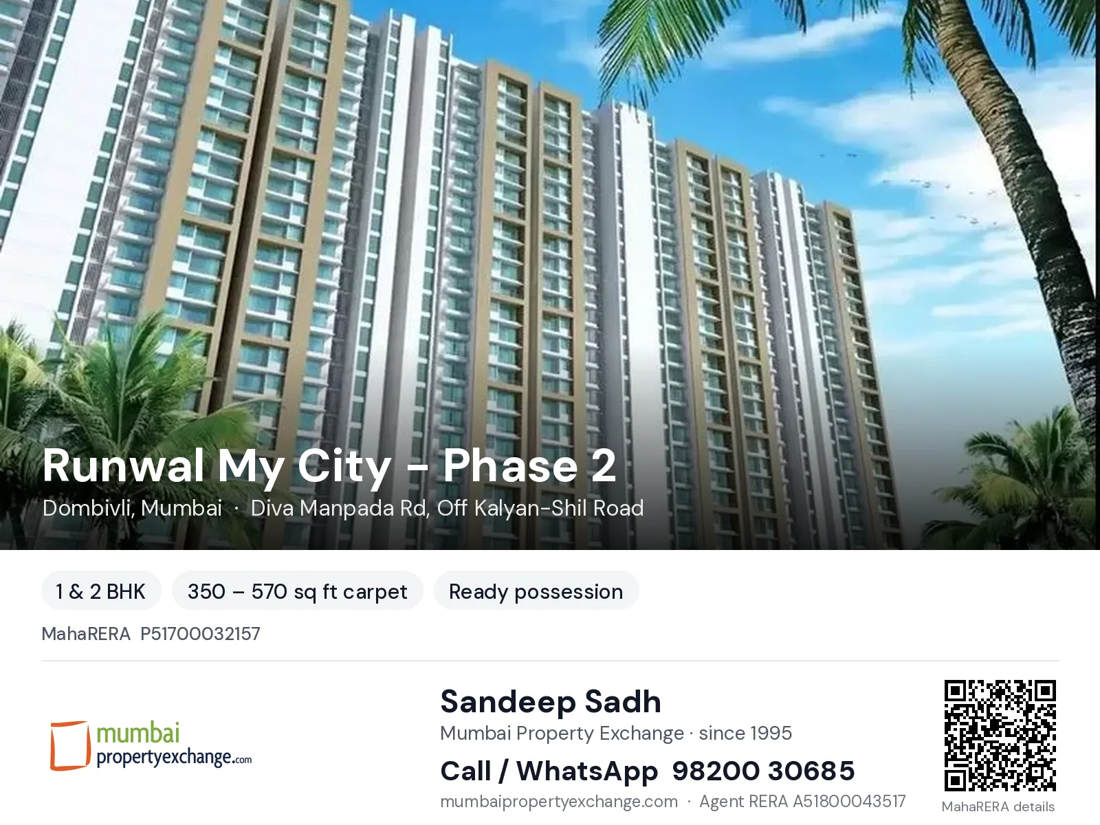 Runwal My City - Phase 2, Dombivli, Mumbai — 1 & 2 BHK ready-to-move project | Mumbai Property Exchange, Sandeep Sadh 98200 30685