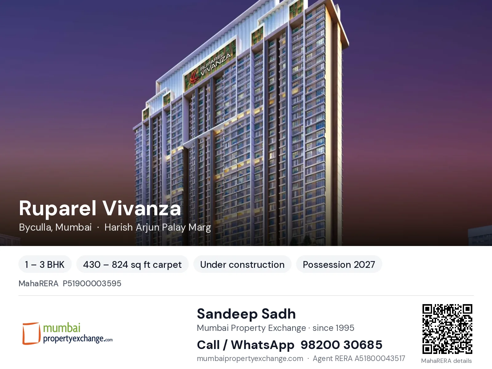 Ruparel Vivanza, Byculla, Mumbai — 1 – 3 BHK new project, possession 2027 | Mumbai Property Exchange, Sandeep Sadh 98200 30685