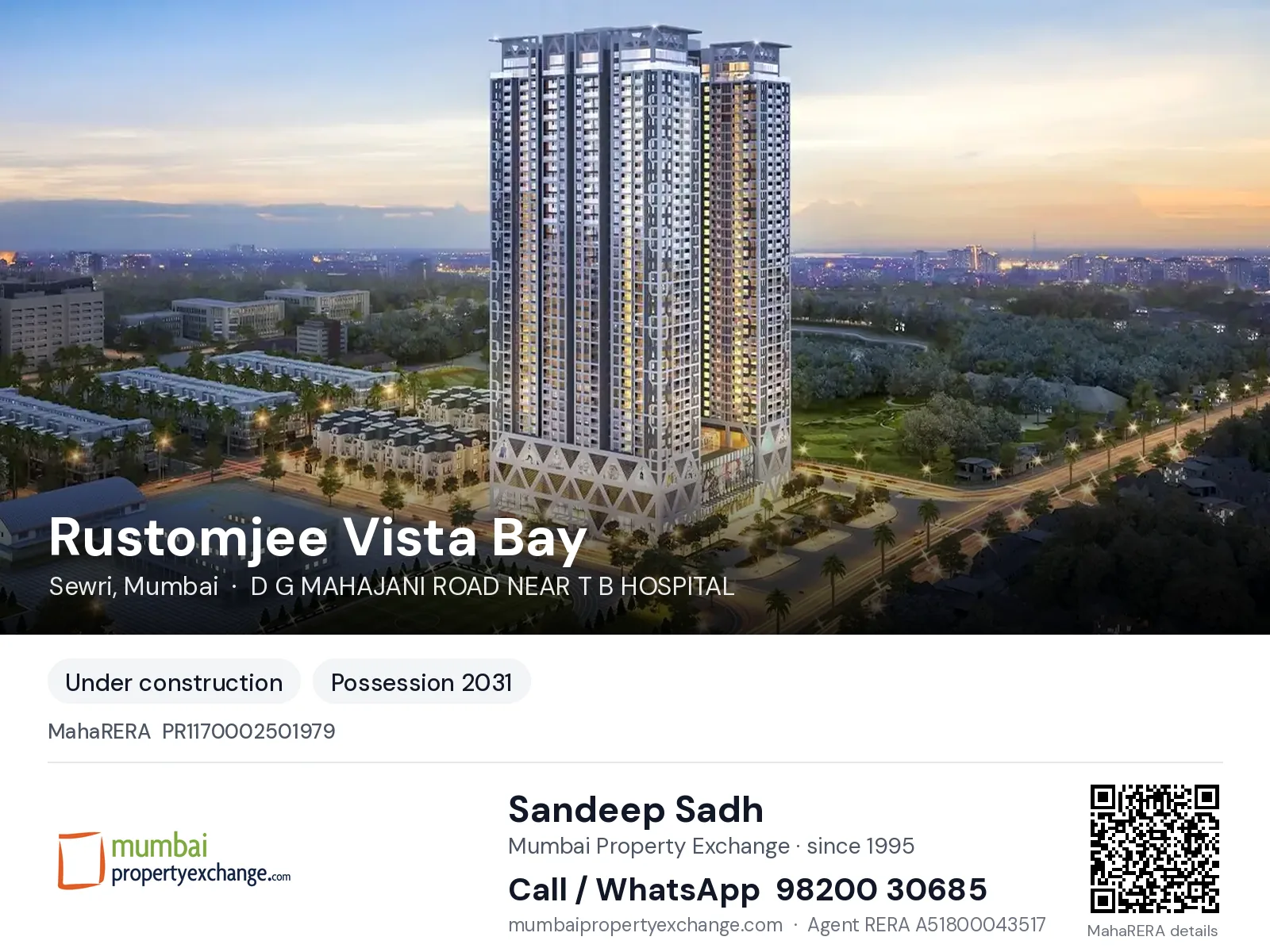 Rustomjee Vista Bay, Sewri, Mumbai — new project, possession 2031 | Mumbai Property Exchange, Sandeep Sadh 98200 30685