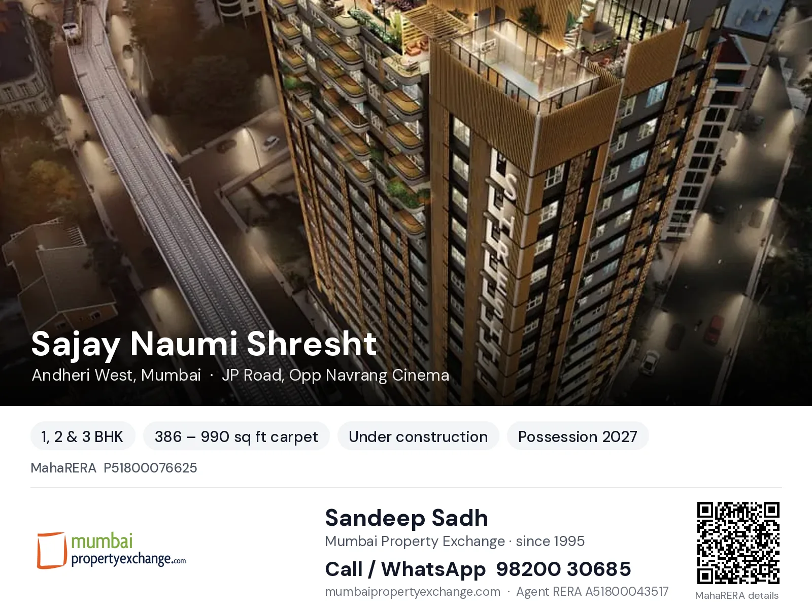 Sajay Naumi Shresht, Andheri West, Mumbai — 1, 2 & 3 BHK new project, possession 2027 | Mumbai Property Exchange, Sandeep Sadh 98200 30685