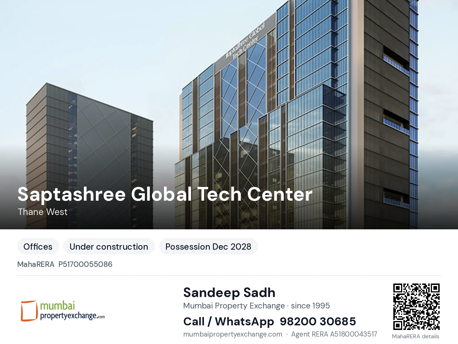 Saptashree Global Tech Center, Thane West — new project, possession Dec 2028 | Mumbai Property Exchange, Sandeep Sadh 98200 30685
