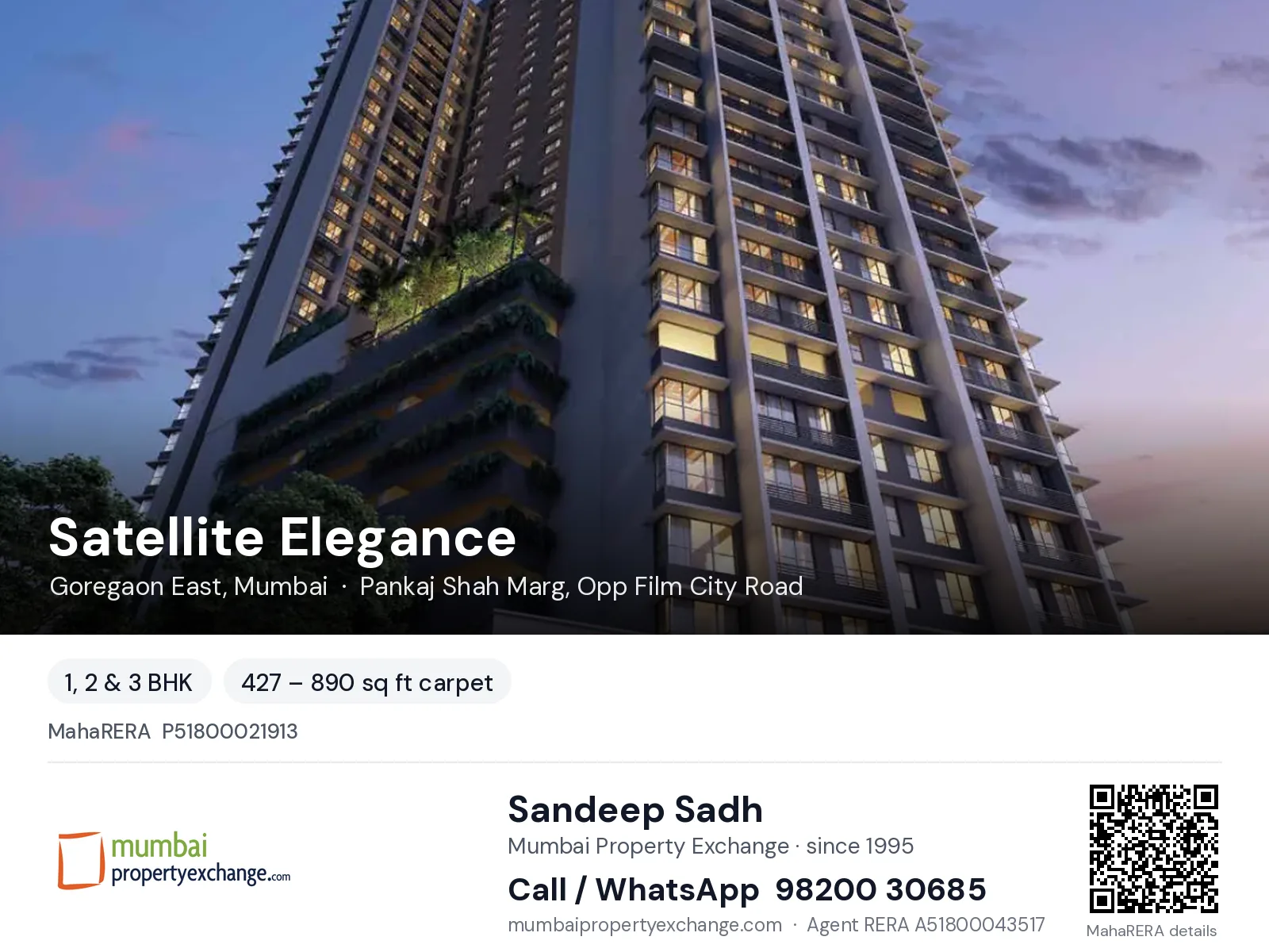 Satellite Elegance, Goregaon East, Mumbai — 1, 2 & 3 BHK project | Mumbai Property Exchange, Sandeep Sadh 98200 30685
