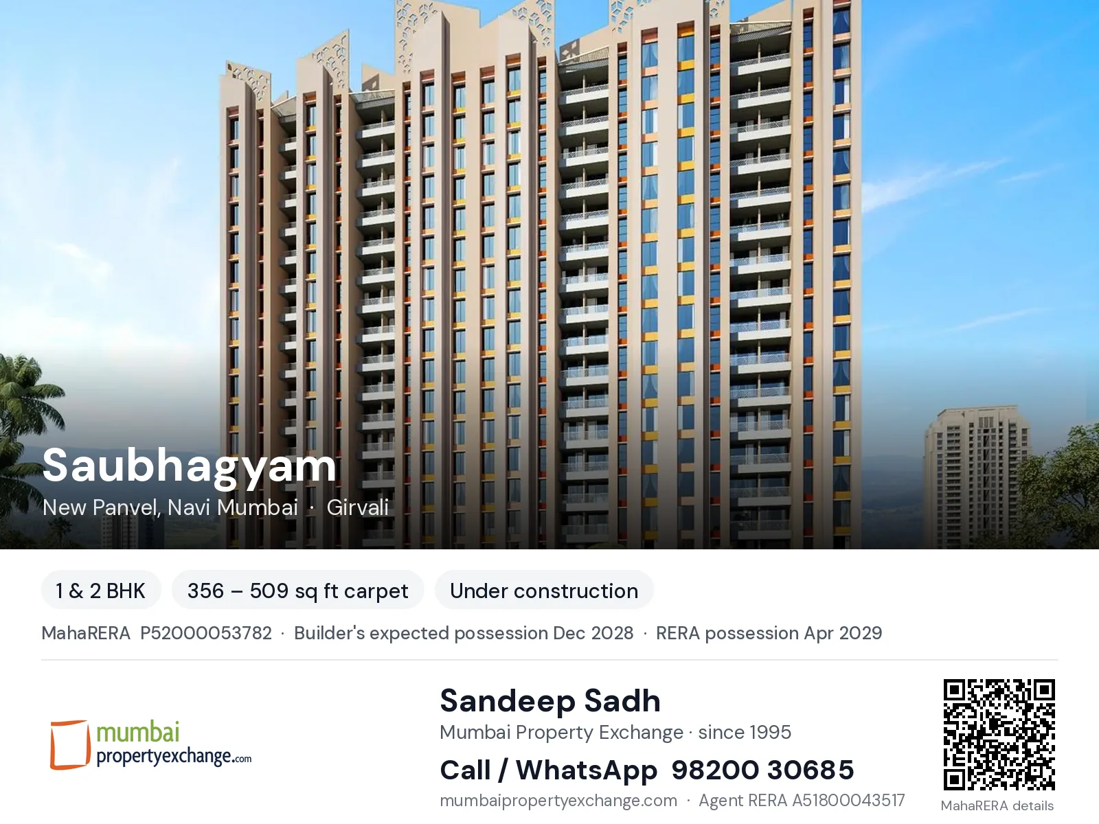Saubhagyam by Today Global, New Panvel, Navi Mumbai — 1 & 2 BHK new project, builder's expected possession Dec 2028, RERA possession Apr 2029 | Mumbai Property Exchange, Sandeep Sadh 98200 30685