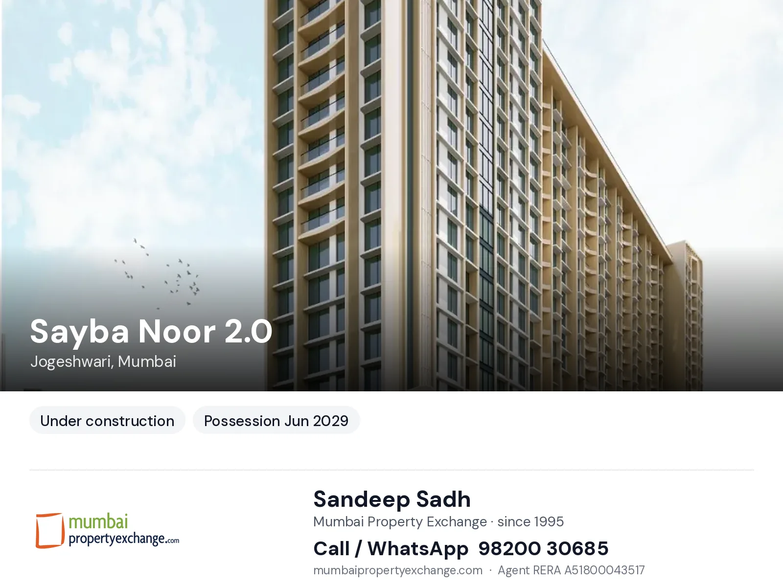 Sayba Noor 2.0, Jogeshwari, Mumbai — new project, possession Jun 2029 | Mumbai Property Exchange, Sandeep Sadh 98200 30685