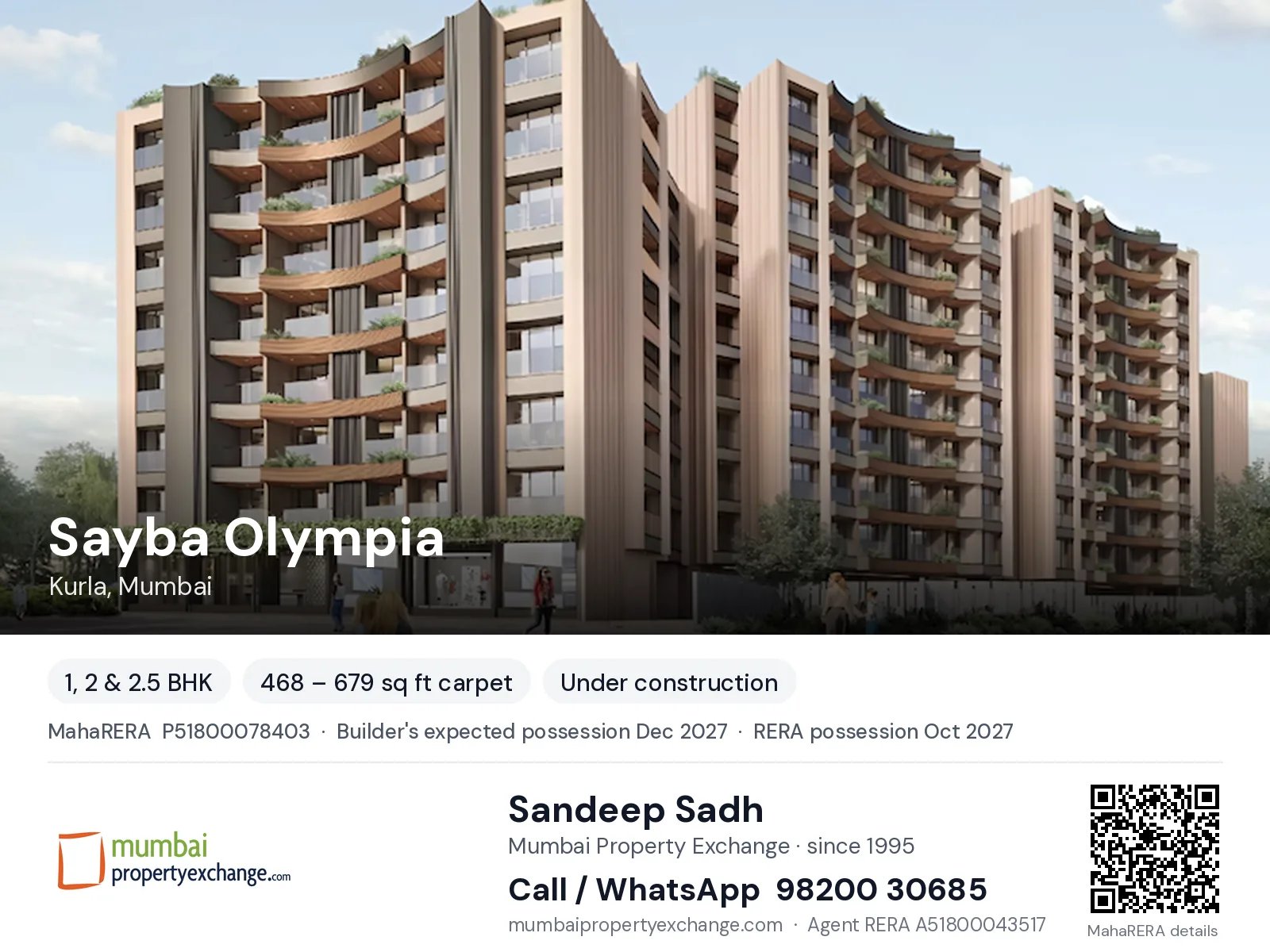 Sayba Olympia, Kurla, Mumbai — 1, 2 & 2.5 BHK new project, builder's expected possession Dec 2027, RERA possession Oct 2027 | Mumbai Property Exchange, Sandeep Sadh 98200 30685