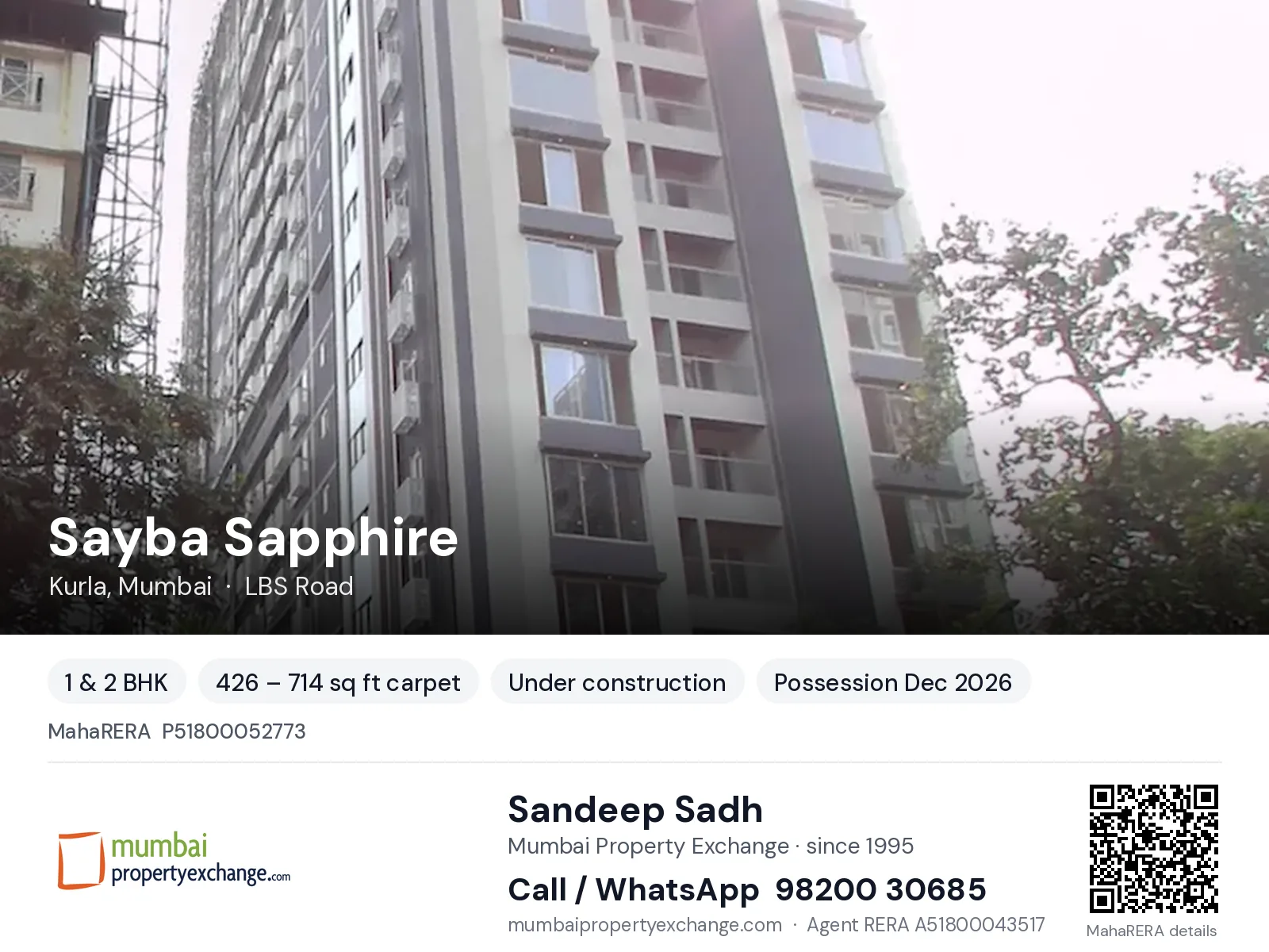 Sayba Sapphire, Kurla, Mumbai — 1 & 2 BHK new project, possession Dec 2026 | Mumbai Property Exchange, Sandeep Sadh 98200 30685