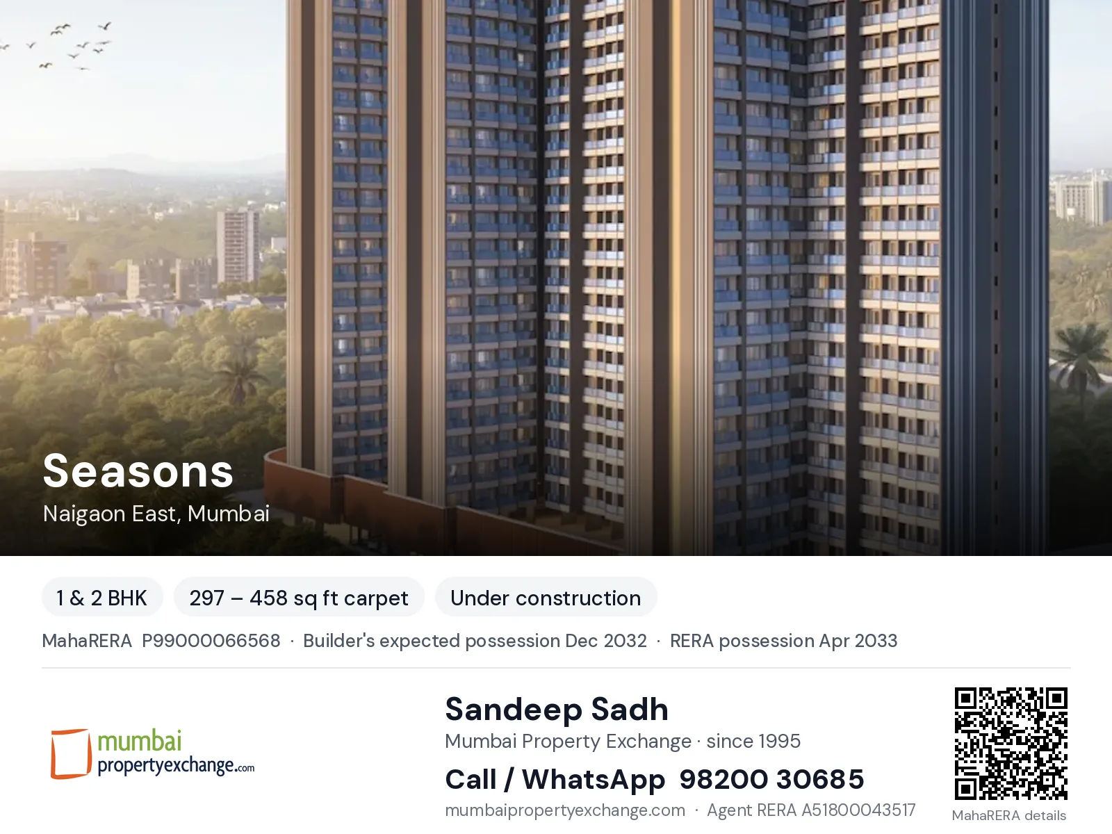 Seasons by Alpinepeak, Naigaon East, Mumbai — 1 & 2 BHK new project, builder's expected possession Dec 2032, RERA possession Apr 2033 | Mumbai Property Exchange, Sandeep Sadh 98200 30685
