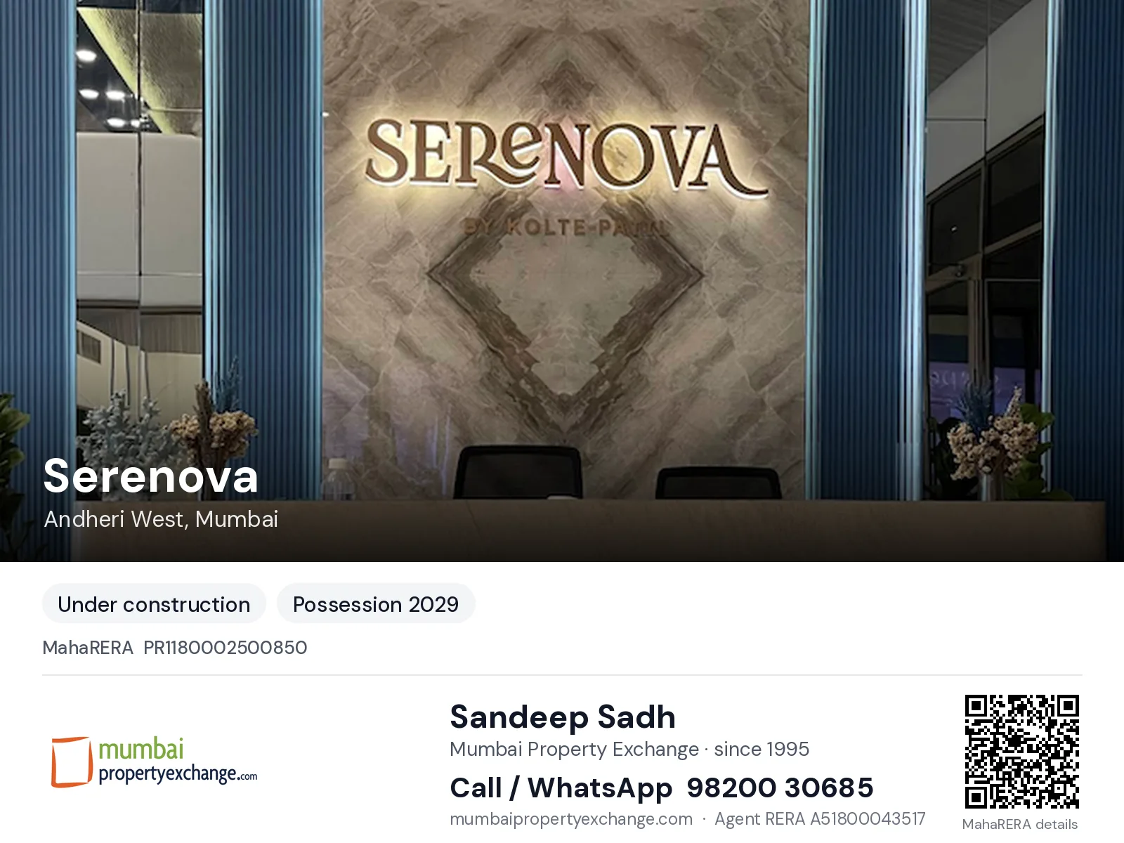 Serenova by Kolte Patil, Andheri West, Mumbai — new project, possession 2029 | Mumbai Property Exchange, Sandeep Sadh 98200 30685