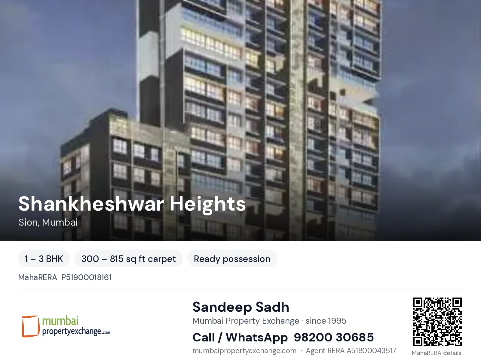 Shankheshwar Heights by Arihant, Sion, Mumbai — 1 – 3 BHK ready-to-move project | Mumbai Property Exchange, Sandeep Sadh 98200 30685