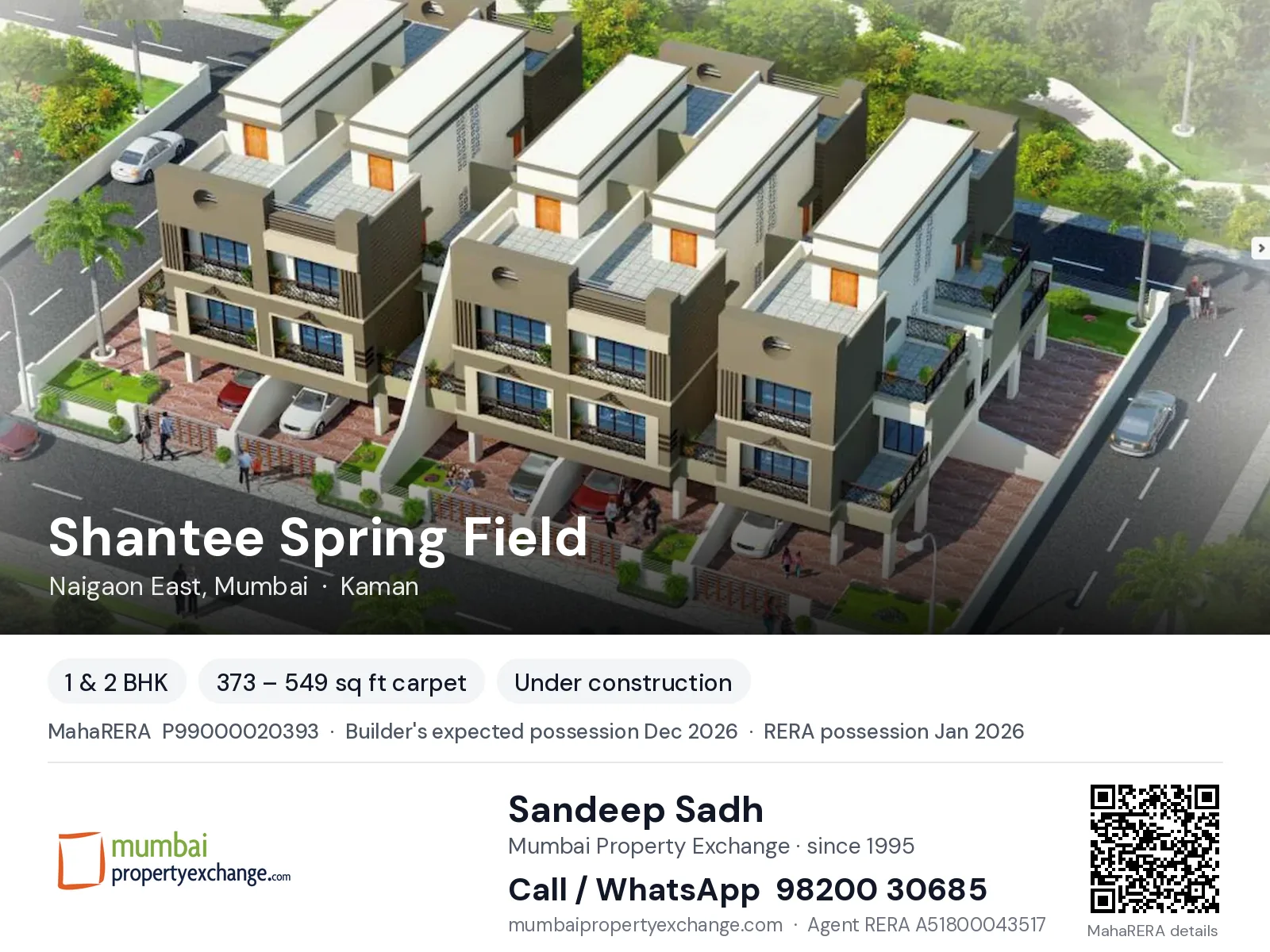 Shantee Spring Field, Naigaon East, Mumbai — 1 & 2 BHK new project, builder's expected possession Dec 2026, RERA possession Jan 2026 | Mumbai Property Exchange, Sandeep Sadh 98200 30685