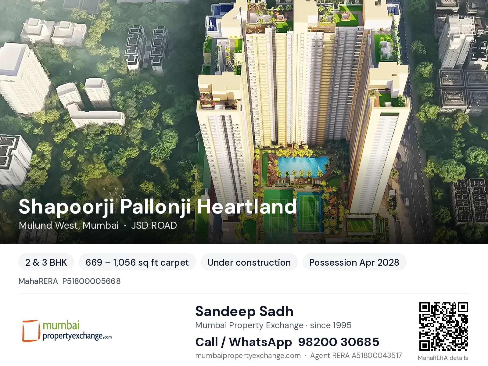 Shapoorji Pallonji Heartland, Mulund West, Mumbai — 2 & 3 BHK new project, possession Apr 2028 | Mumbai Property Exchange, Sandeep Sadh 98200 30685