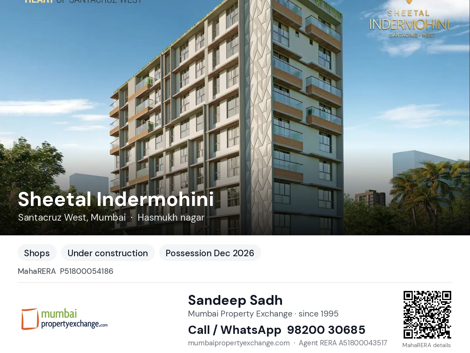 Sheetal Indermohini by DGS, Santacruz West, Mumbai — new project, possession Dec 2026 | Mumbai Property Exchange, Sandeep Sadh 98200 30685