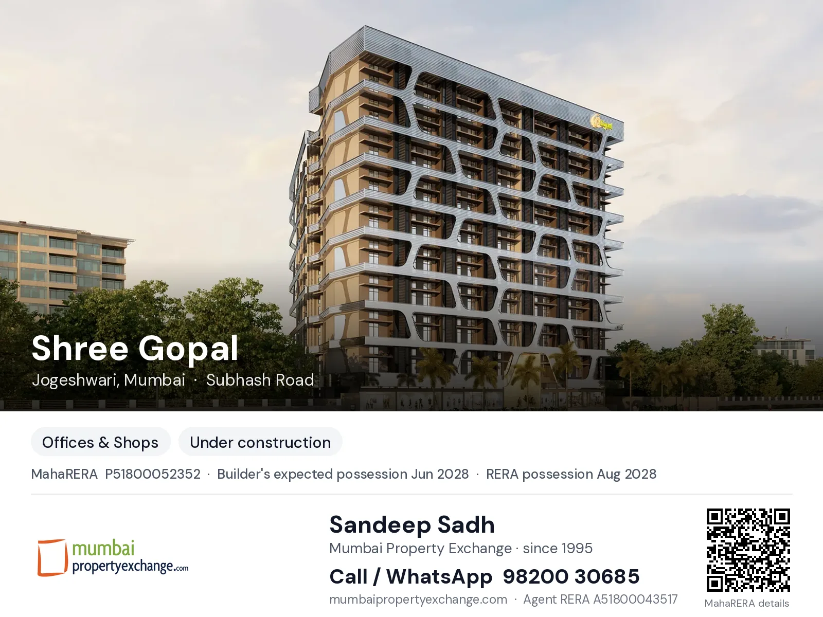 Shree Gopal by Dipti Home Makers, Jogeshwari, Mumbai — new project, builder's expected possession Jun 2028, RERA possession Aug 2028 | Mumbai Property Exchange, Sandeep Sadh 98200 30685