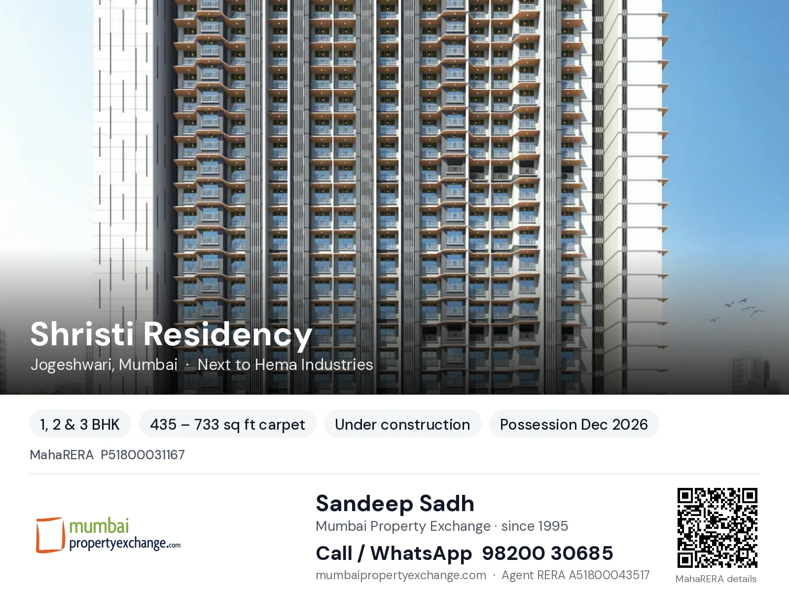 Shristi Residency by Nicco, Jogeshwari, Mumbai — 1, 2 & 3 BHK new project, possession Dec 2026 | Mumbai Property Exchange, Sandeep Sadh 98200 30685
