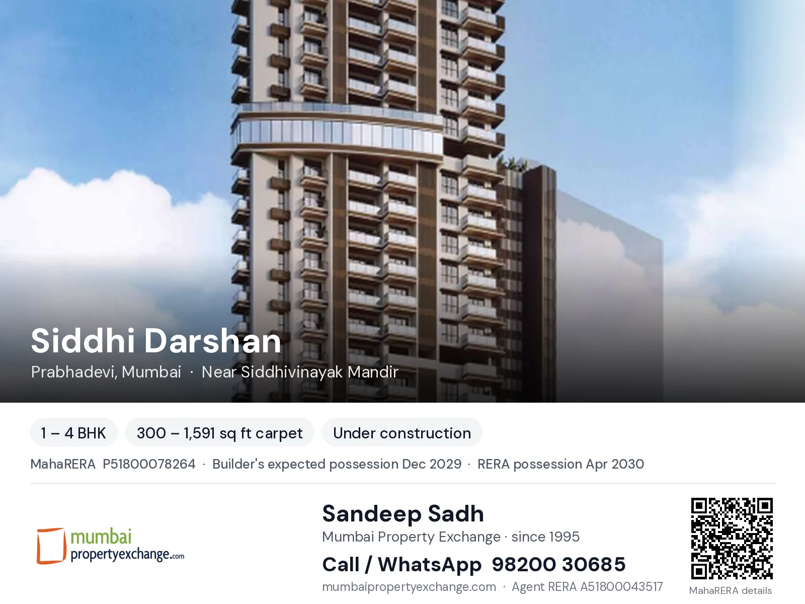 Siddhi Darshan by Mighty, Prabhadevi, Mumbai — 1 – 4 BHK new project, builder's expected possession Dec 2029, RERA possession Apr 2030 | Mumbai Property Exchange, Sandeep Sadh 98200 30685