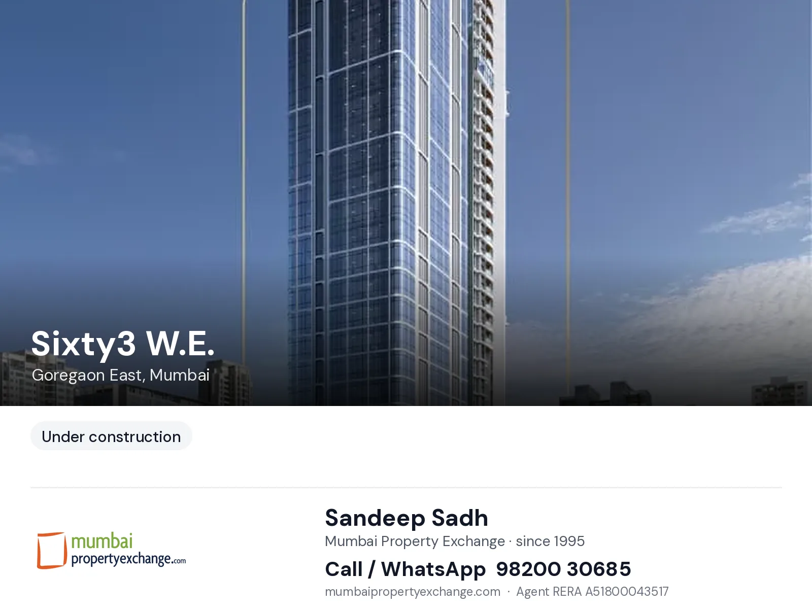 Sixty3 W.E. by AGM, Goregaon East, Mumbai — new project | Mumbai Property Exchange, Sandeep Sadh 98200 30685