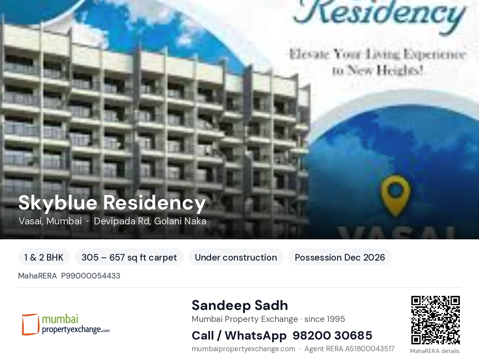 Skyblue Residency by Shantee, Vasai, Mumbai — 1 & 2 BHK new project, possession Dec 2026 | Mumbai Property Exchange, Sandeep Sadh 98200 30685