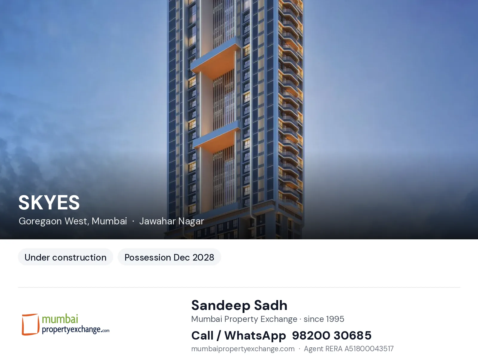 SKYES by Ariha, Goregaon West, Mumbai — new project, possession Dec 2028 | Mumbai Property Exchange, Sandeep Sadh 98200 30685