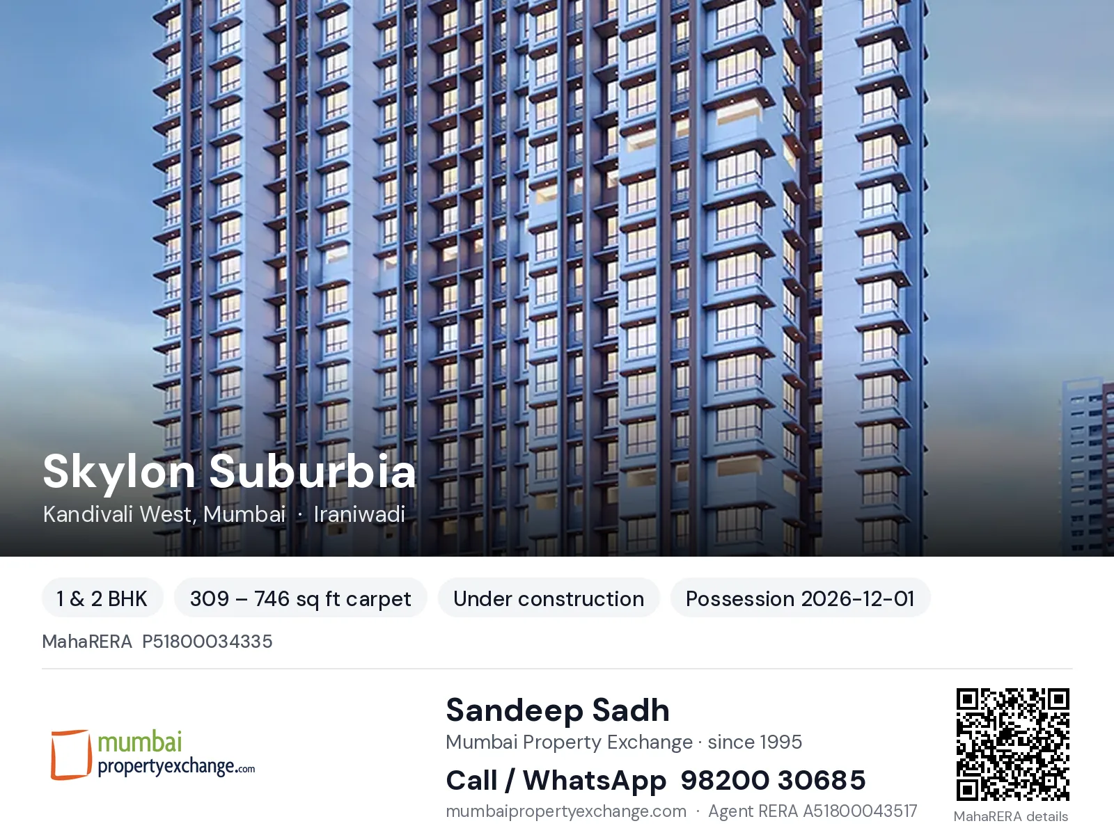 Skylon Suburbia by Sai Krupa, Kandivali West, Mumbai — 1 & 2 BHK new project, possession 2026-12-01 | Mumbai Property Exchange, Sandeep Sadh 98200 30685