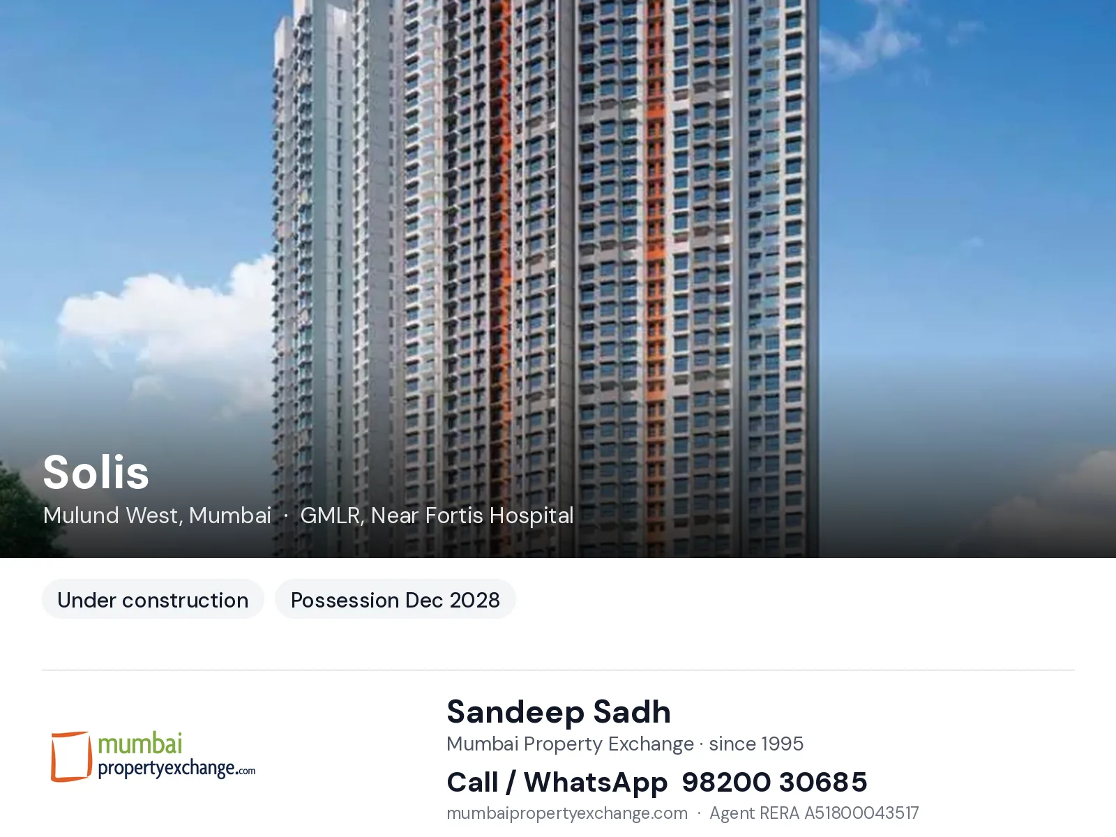 Solis by Wadhwa, Mulund West, Mumbai — new project, possession Dec 2028 | Mumbai Property Exchange, Sandeep Sadh 98200 30685