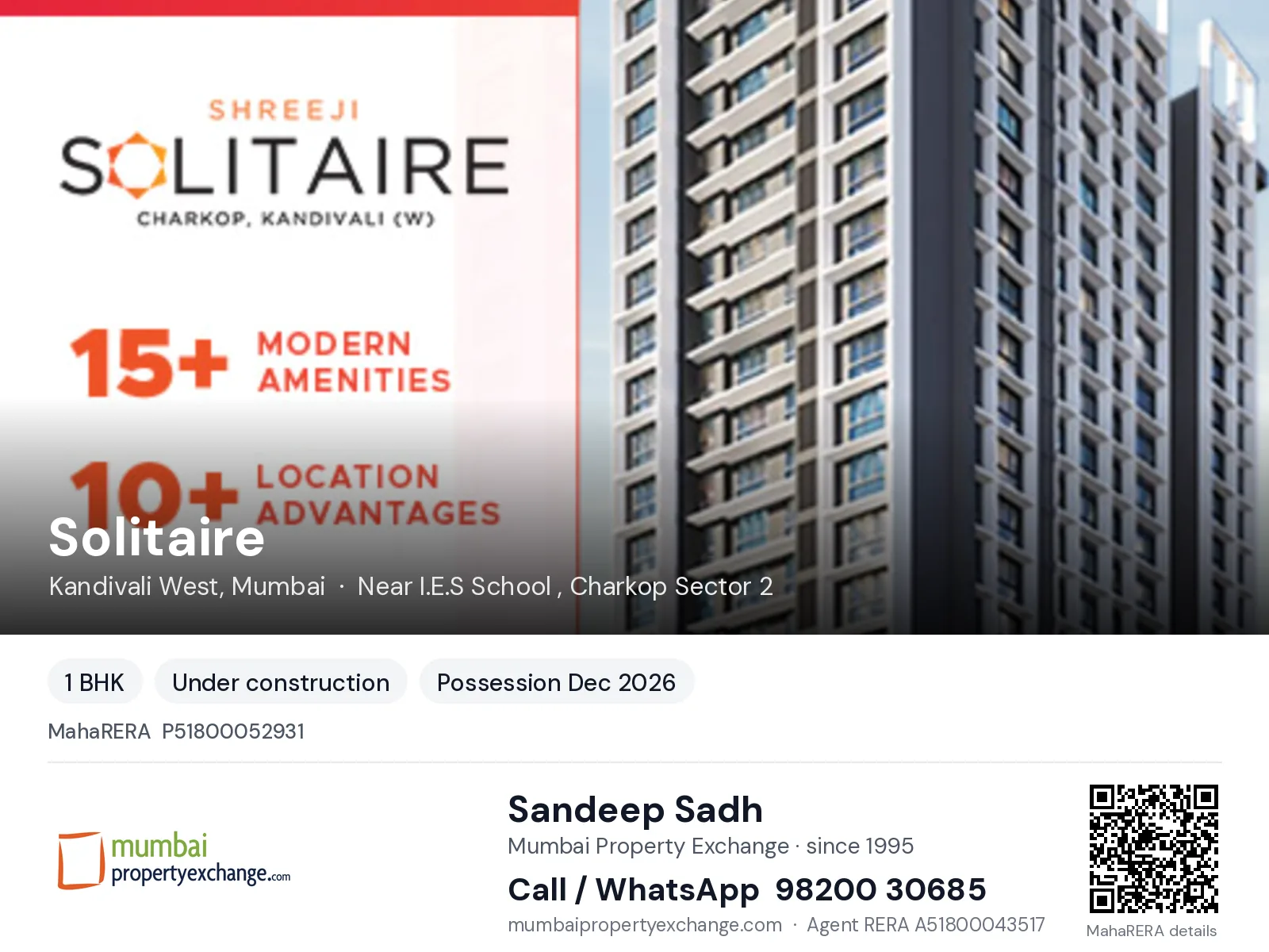 Solitaire by Shreeji, Kandivali West, Mumbai — 1 BHK new project, possession Dec 2026 | Mumbai Property Exchange, Sandeep Sadh 98200 30685