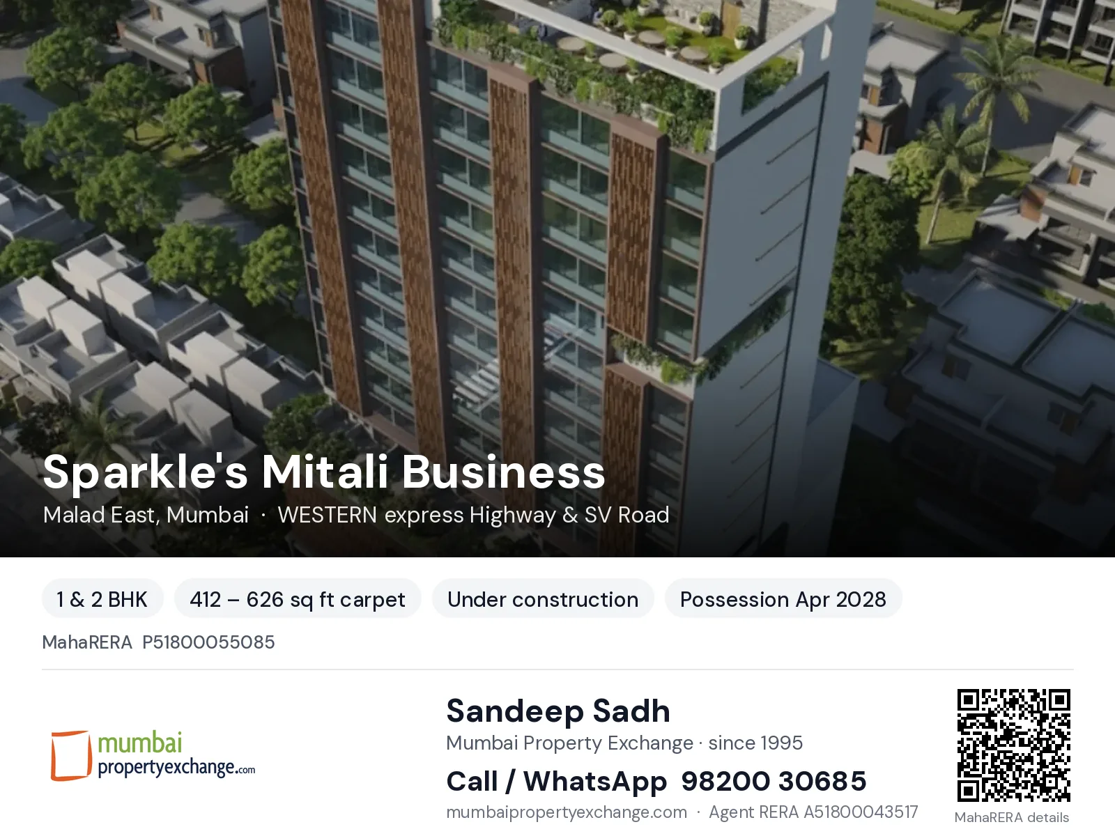 Sparkle's Mitali Business, Malad East, Mumbai — 1 & 2 BHK new project, possession Apr 2028 | Mumbai Property Exchange, Sandeep Sadh 98200 30685
