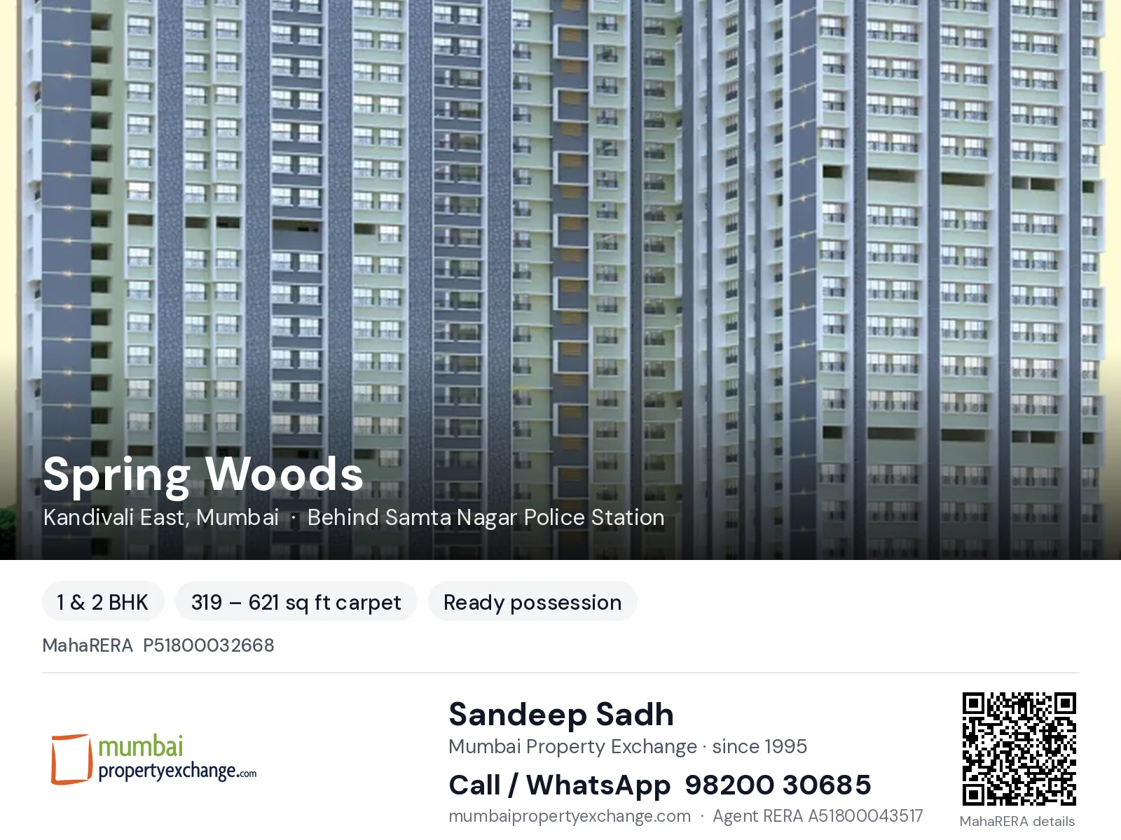 Spring Woods by Pratik, Kandivali East, Mumbai — 1 & 2 BHK ready-to-move project | Mumbai Property Exchange, Sandeep Sadh 98200 30685