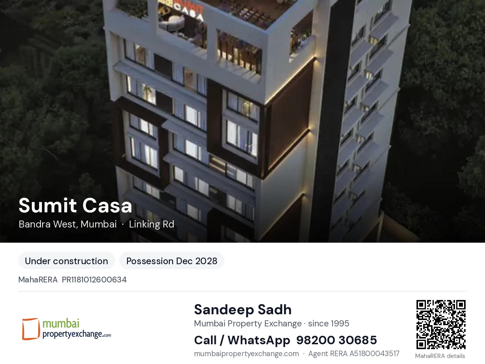 Sumit Casa, Bandra West, Mumbai — new project, possession Dec 2028 | Mumbai Property Exchange, Sandeep Sadh 98200 30685