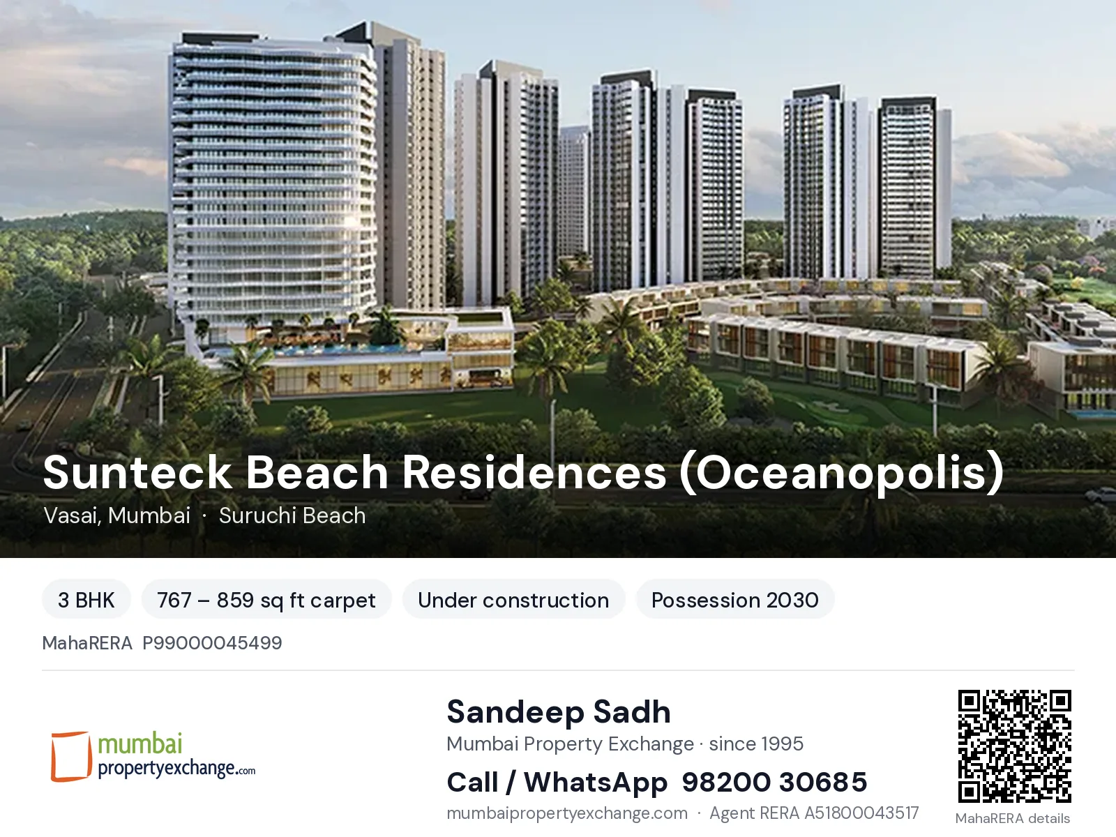 Sunteck Beach Residences (Oceanopolis), Vasai, Mumbai — 3 BHK new project, possession 2030 | Mumbai Property Exchange, Sandeep Sadh 98200 30685
