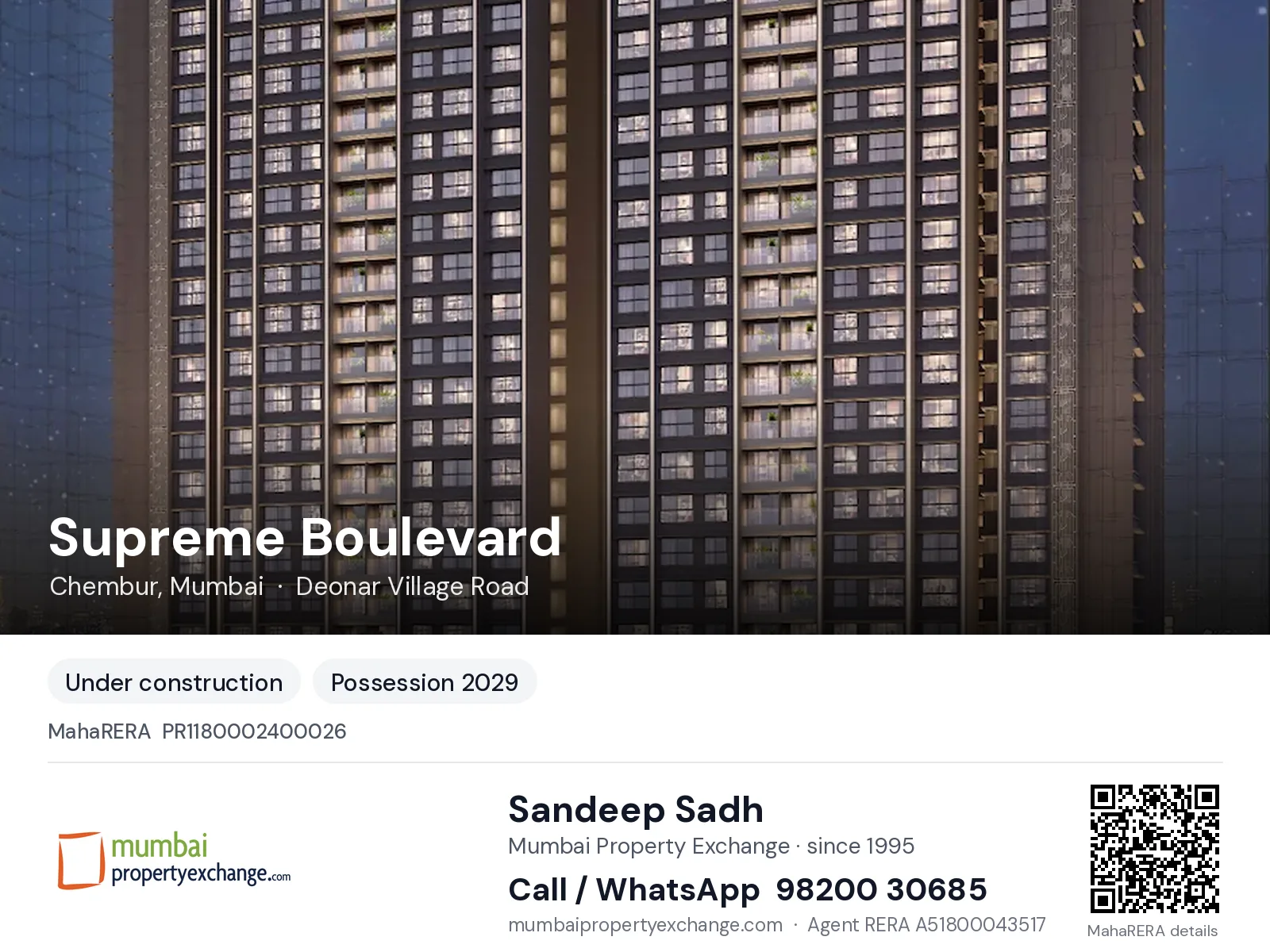 Supreme Boulevard, Chembur, Mumbai — new project, possession 2029 | Mumbai Property Exchange, Sandeep Sadh 98200 30685
