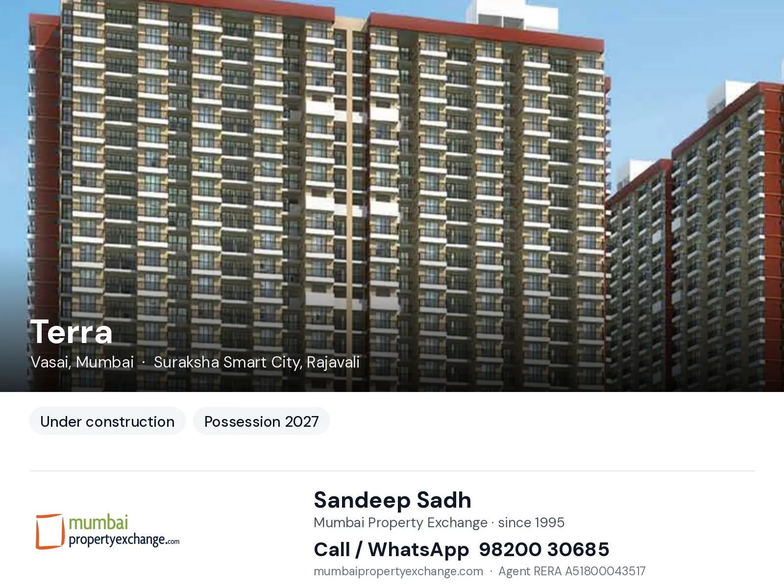 Terra by Suraksha, Vasai, Mumbai — new project, possession 2027 | Mumbai Property Exchange, Sandeep Sadh 98200 30685