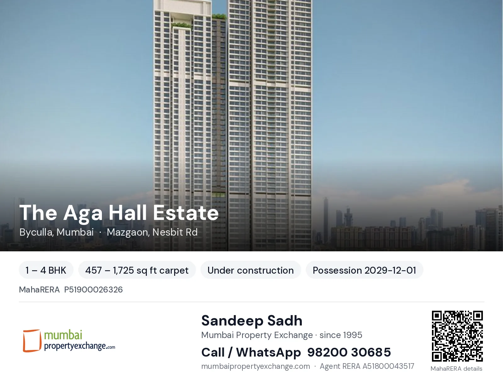 The Aga Hall Estate, Byculla, Mumbai — 1 – 4 BHK new project, possession 2029-12-01 | Mumbai Property Exchange, Sandeep Sadh 98200 30685