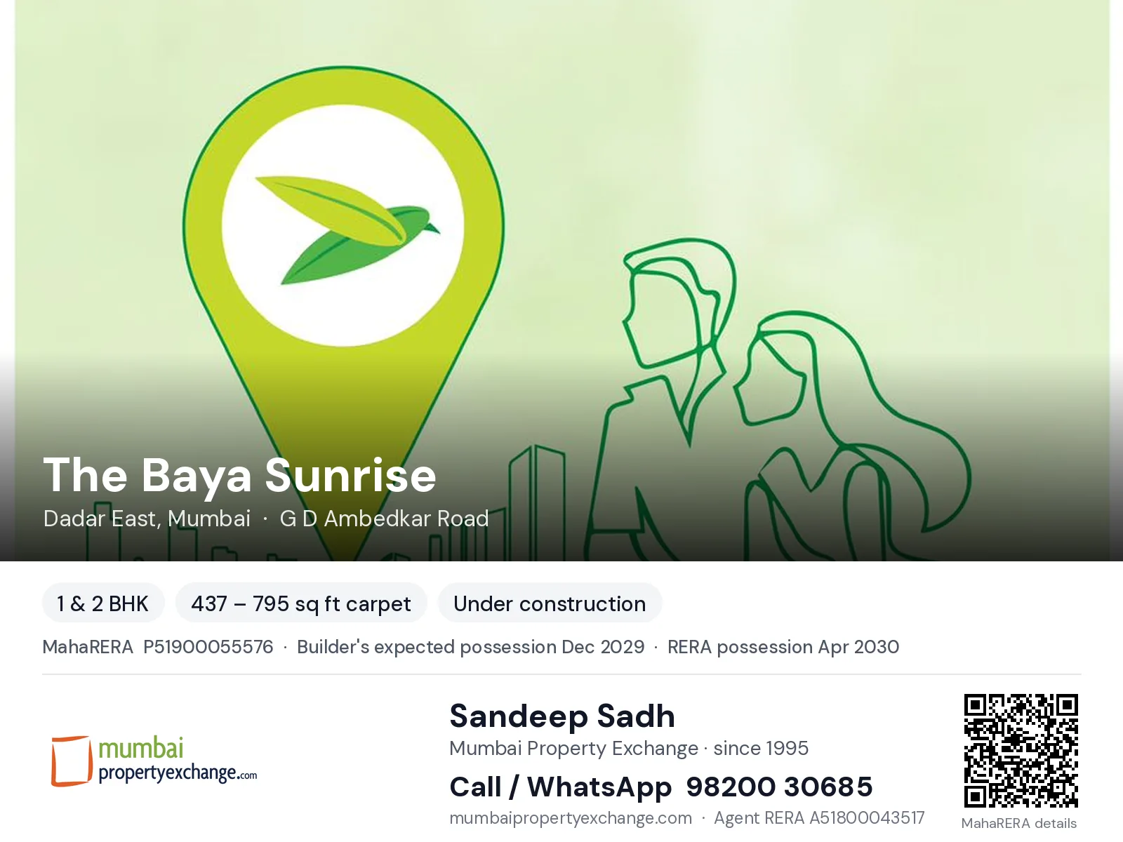 The Baya Sunrise, Dadar East, Mumbai — 1 & 2 BHK new project, builder's expected possession Dec 2029, RERA possession Apr 2030 | Mumbai Property Exchange, Sandeep Sadh 98200 30685