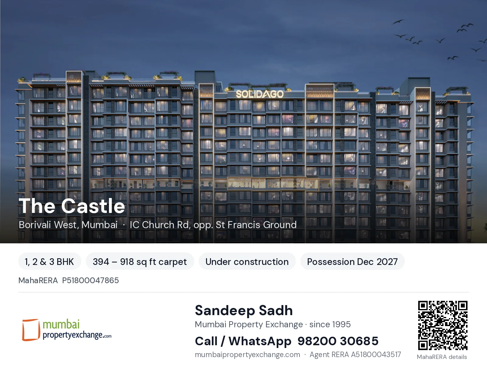 The Castle by Solidago, Borivali West, Mumbai — 1, 2 & 3 BHK new project, possession Dec 2027 | Mumbai Property Exchange, Sandeep Sadh 98200 30685