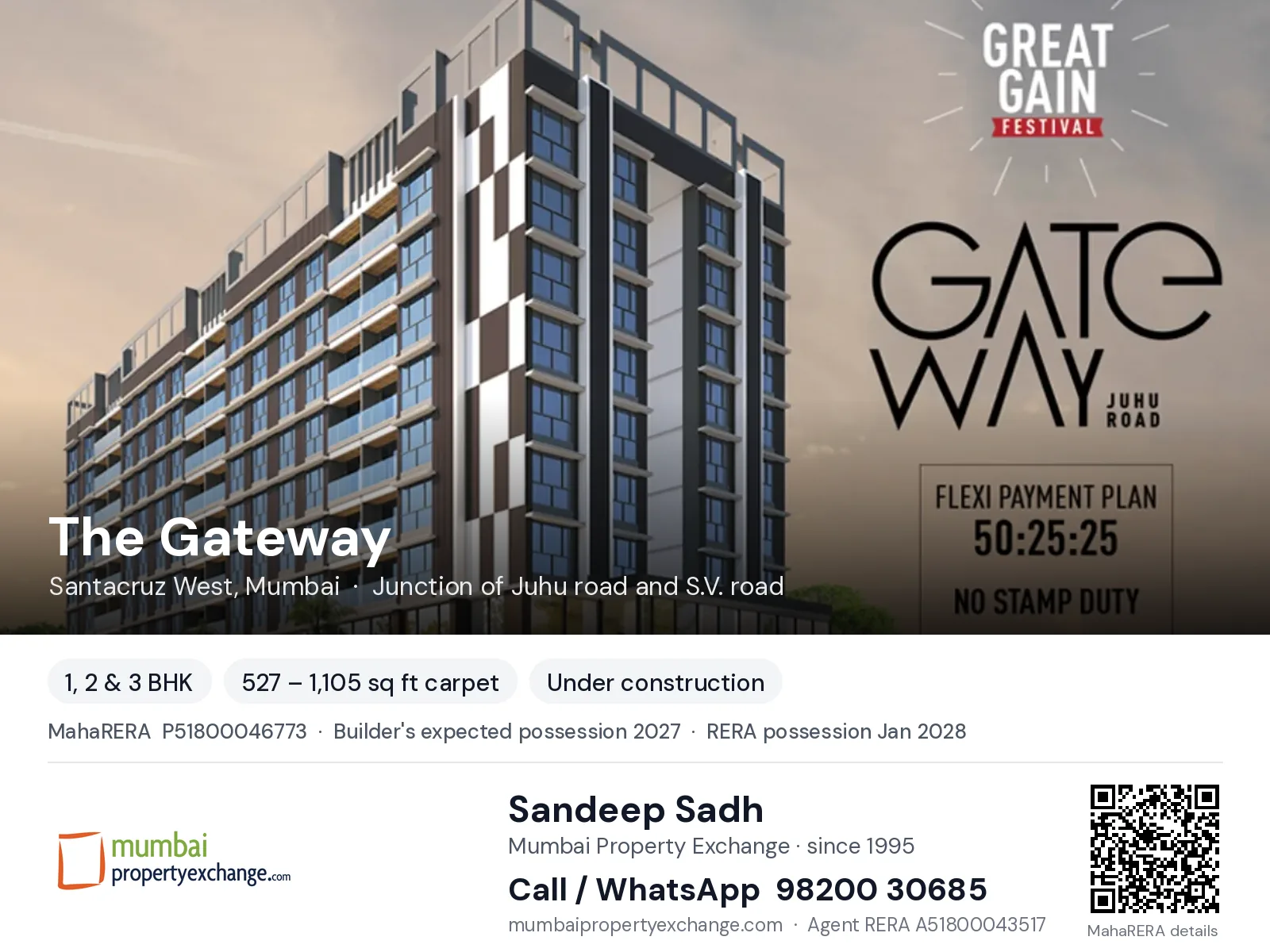 The Gateway by MS, Santacruz West, Mumbai — 1, 2 & 3 BHK new project, builder's expected possession 2027, RERA possession Jan 2028 | Mumbai Property Exchange, Sandeep Sadh 98200 30685