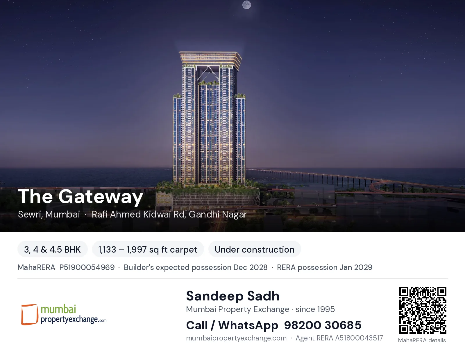 The Gateway by L T, Sewri, Mumbai — 3, 4 & 4.5 BHK new project, builder's expected possession Dec 2028, RERA possession Jan 2029 | Mumbai Property Exchange, Sandeep Sadh 98200 30685