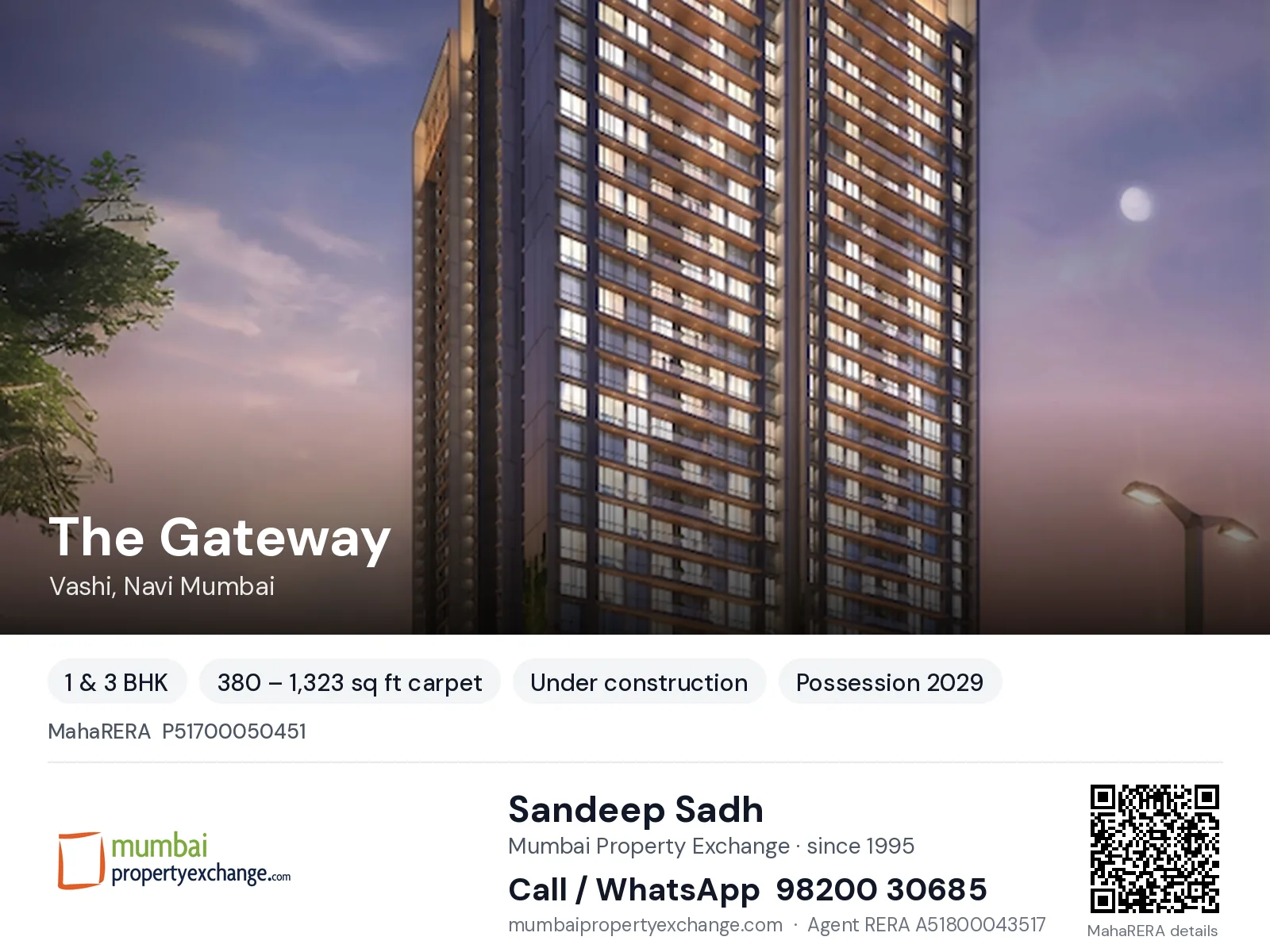 The Gateway by Lakhanis, Vashi, Navi Mumbai — 1 & 3 BHK new project, possession 2029 | Mumbai Property Exchange, Sandeep Sadh 98200 30685