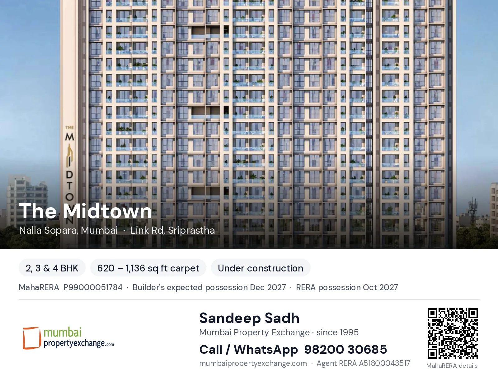 The Midtown by Innovision, Nalla Sopara, Mumbai — 2, 3 & 4 BHK new project, builder's expected possession Dec 2027, RERA possession Oct 2027 | Mumbai Property Exchange, Sandeep Sadh 98200 30685