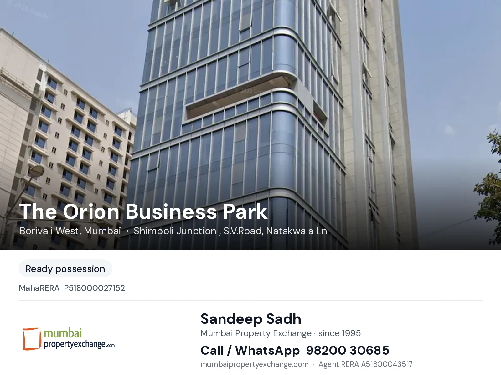 The Orion Business Park by Bhatia, Borivali West, Mumbai โ ready-to-move project | Mumbai Property Exchange, Sandeep Sadh 98200 30685