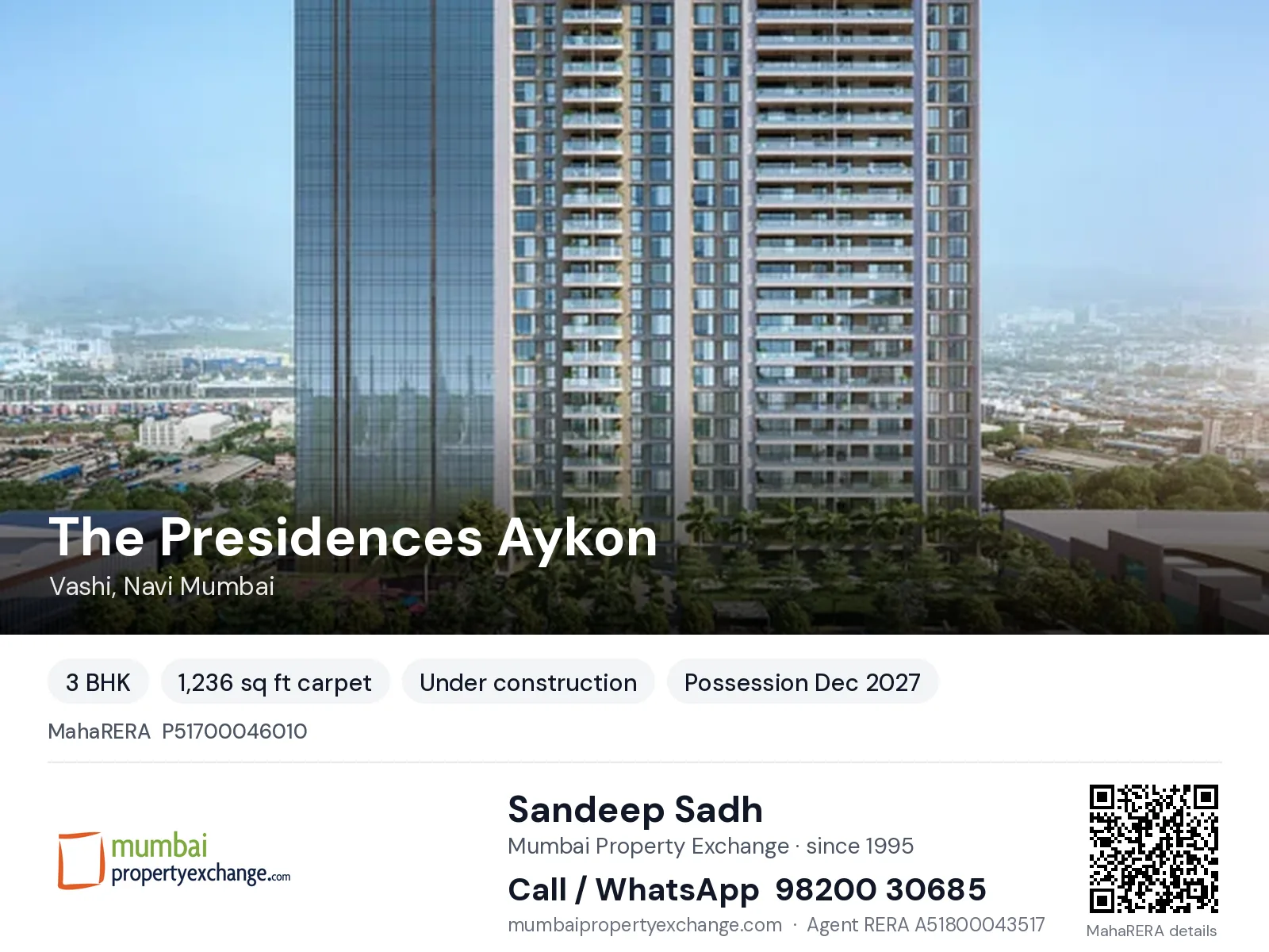 The Presidences Aykon by Metro, Vashi, Navi Mumbai — 3 BHK new project, possession Dec 2027 | Mumbai Property Exchange, Sandeep Sadh 98200 30685