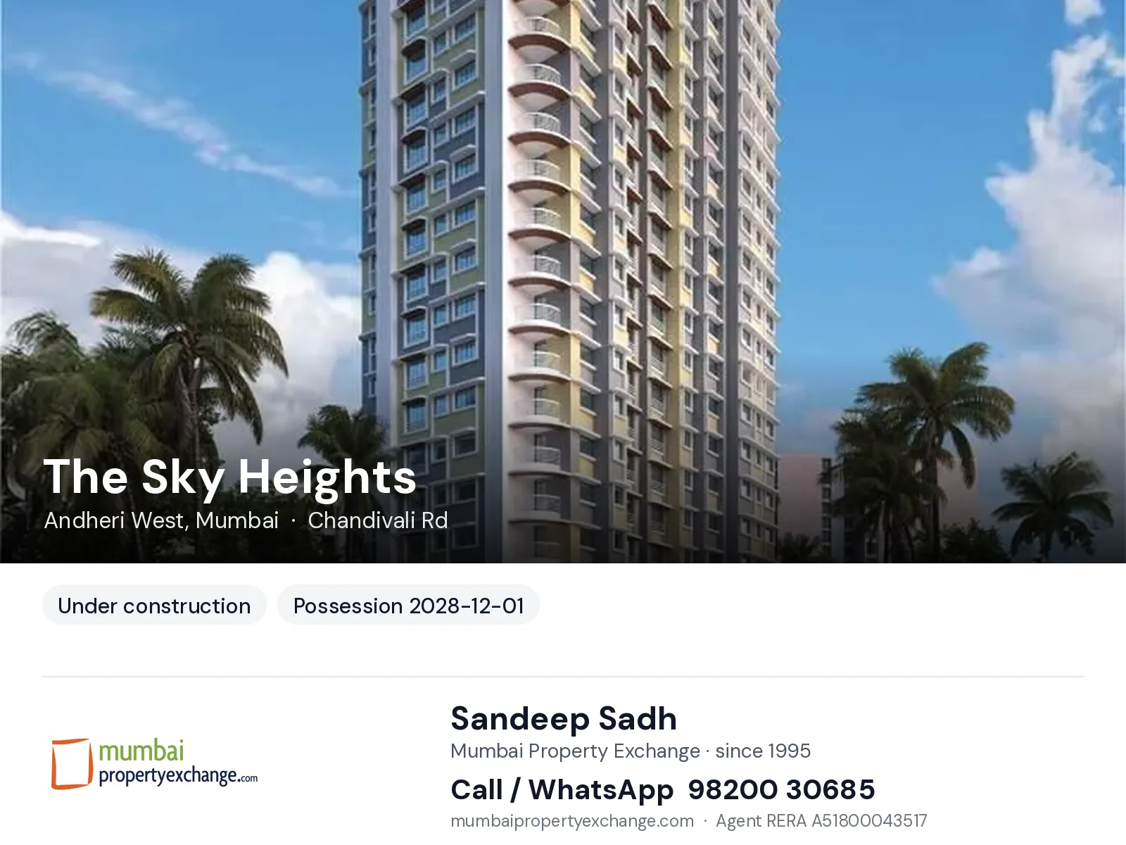 The Sky Heights by Skyline, Andheri West, Mumbai — new project, possession 2028-12-01 | Mumbai Property Exchange, Sandeep Sadh 98200 30685