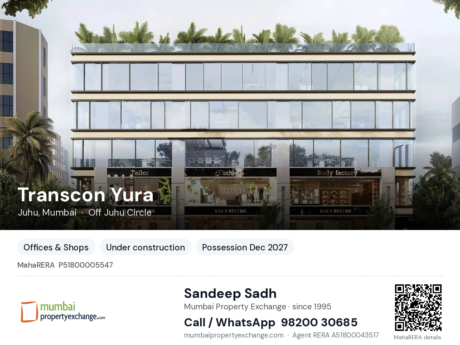 Transcon Yura, Juhu, Mumbai — new project, possession Dec 2027 | Mumbai Property Exchange, Sandeep Sadh 98200 30685