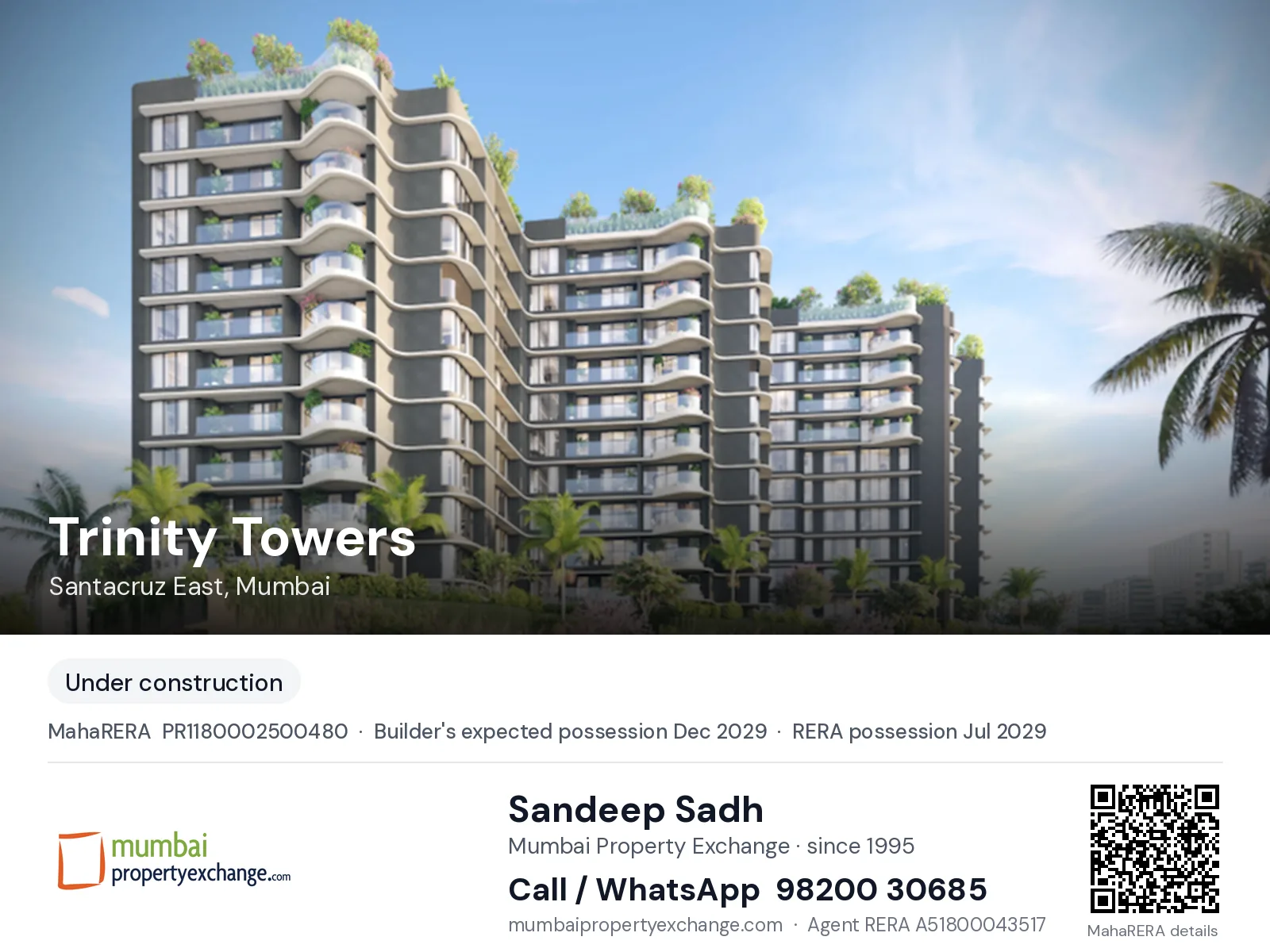 Trinity Towers by Jet, Santacruz East, Mumbai — new project, builder's expected possession Dec 2029, RERA possession Jul 2029 | Mumbai Property Exchange, Sandeep Sadh 98200 30685