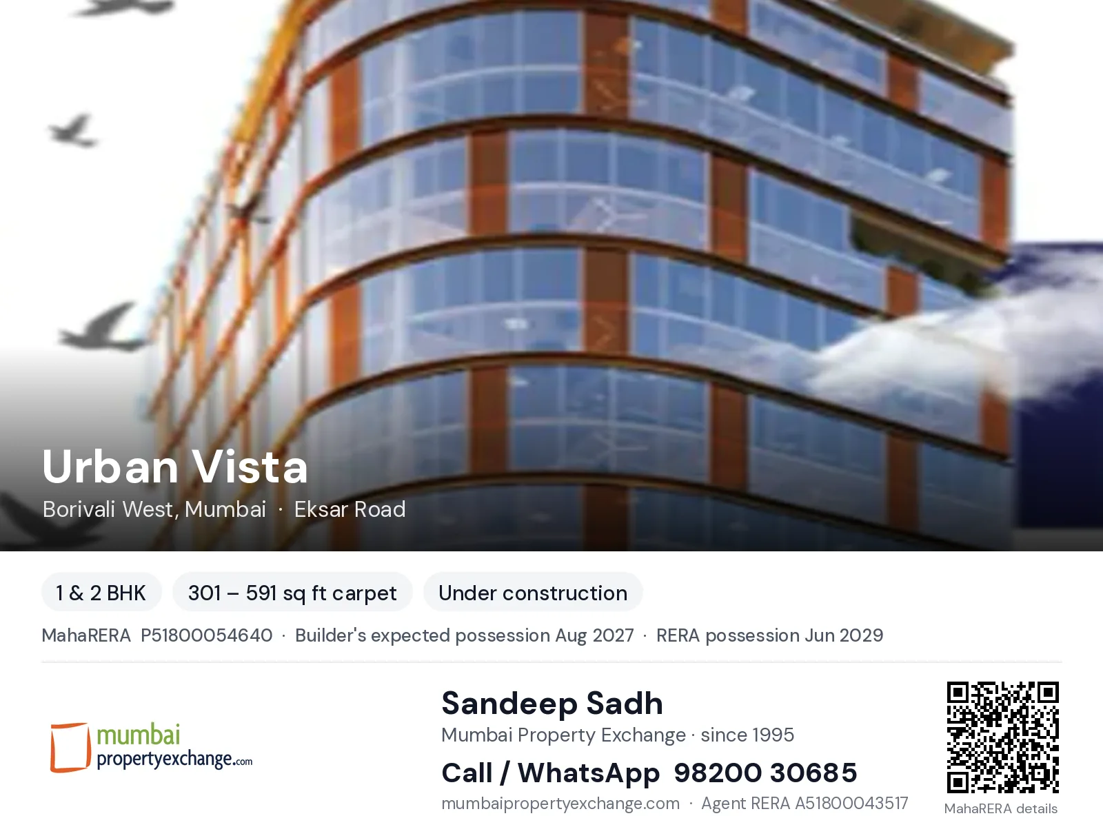 Urban Vista by Ispace, Borivali West, Mumbai — 1 & 2 BHK new project, builder's expected possession Aug 2027, RERA possession Jun 2029 | Mumbai Property Exchange, Sandeep Sadh 98200 30685