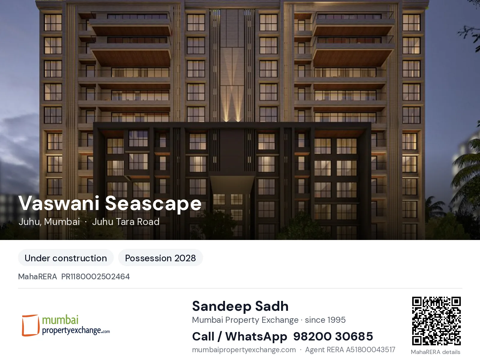 Vaswani Seascape, Juhu, Mumbai — new project, possession 2028 | Mumbai Property Exchange, Sandeep Sadh 98200 30685