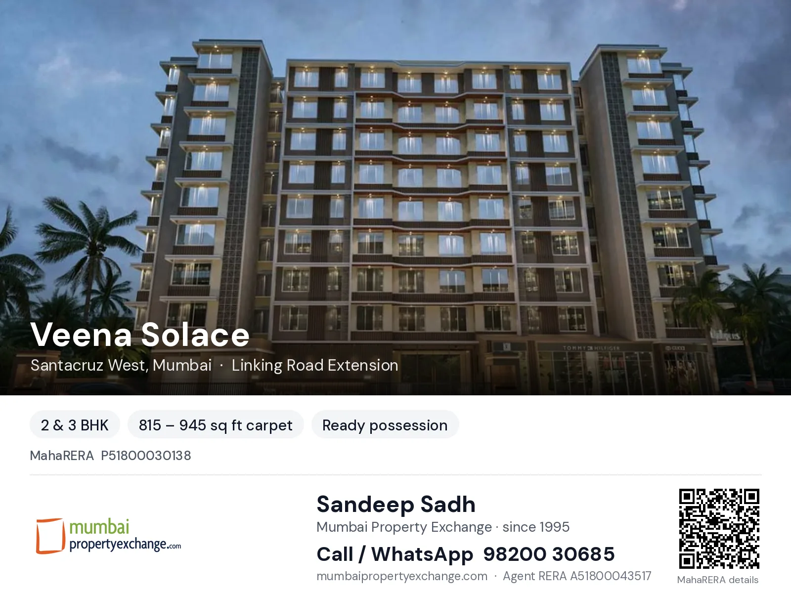 Veena Solace, Santacruz West, Mumbai — 2 & 3 BHK ready-to-move project | Mumbai Property Exchange, Sandeep Sadh 98200 30685