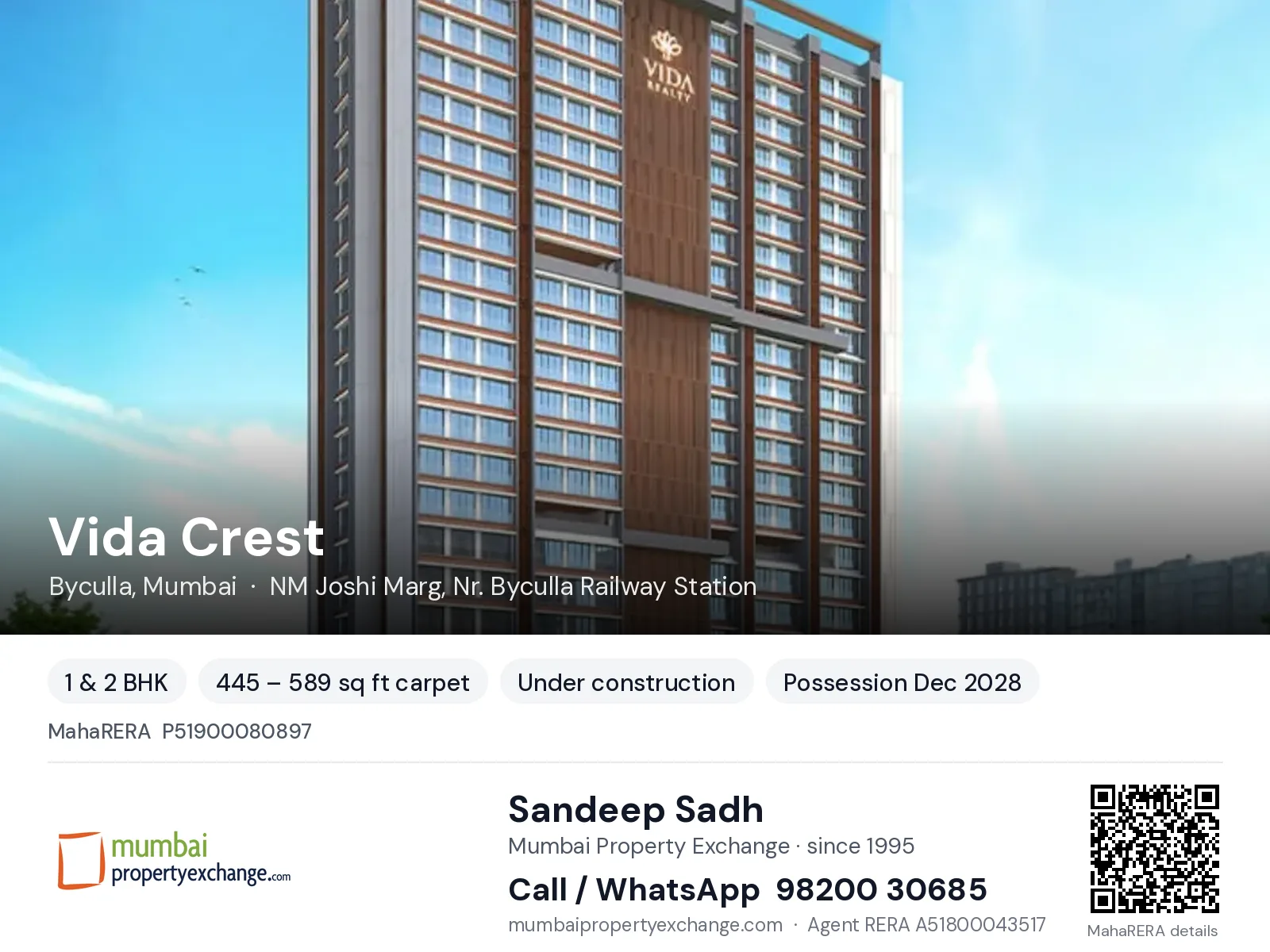 Vida Crest, Byculla, Mumbai — 1 & 2 BHK new project, possession Dec 2028 | Mumbai Property Exchange, Sandeep Sadh 98200 30685