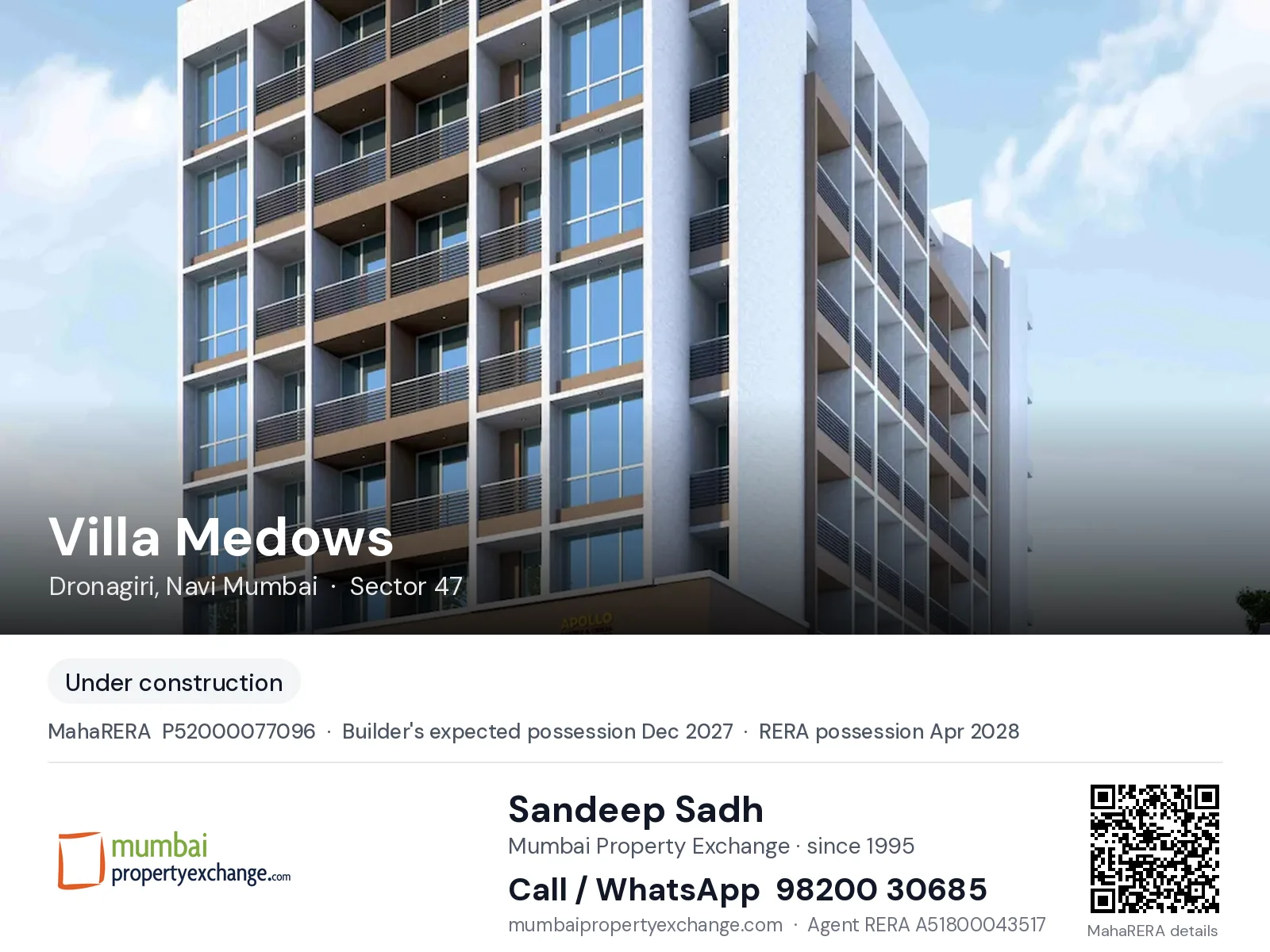 Villa Medows, Dronagiri, Navi Mumbai — new project, builder's expected possession Dec 2027, RERA possession Apr 2028 | Mumbai Property Exchange, Sandeep Sadh 98200 30685